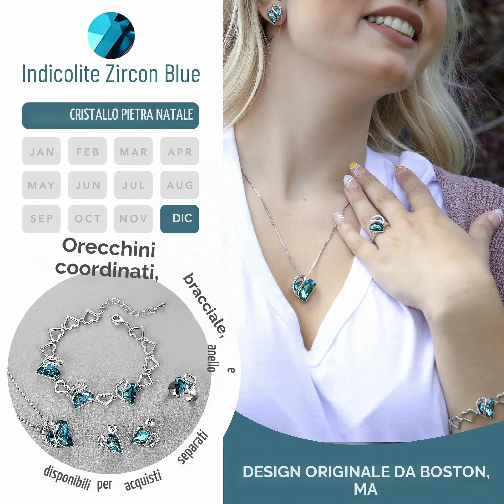 Leafael Collana Cuore Infinito Donna, Dicembre Zircone indigolite blu - immagine 4