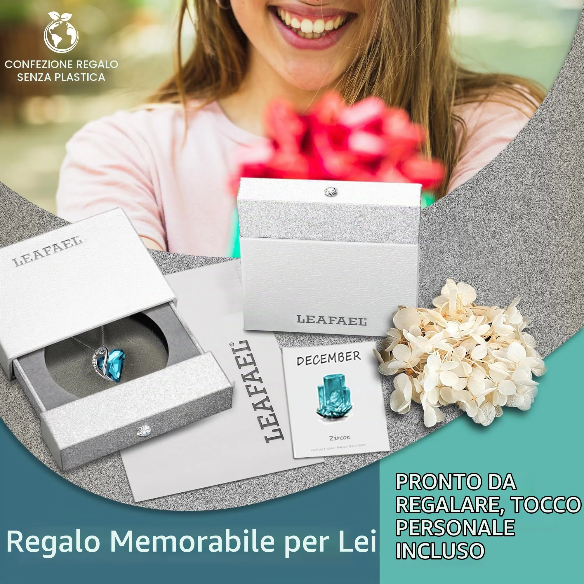Leafael Collana Cuore Infinito Donna, Dicembre Zircone indigolite blu - immagine 5