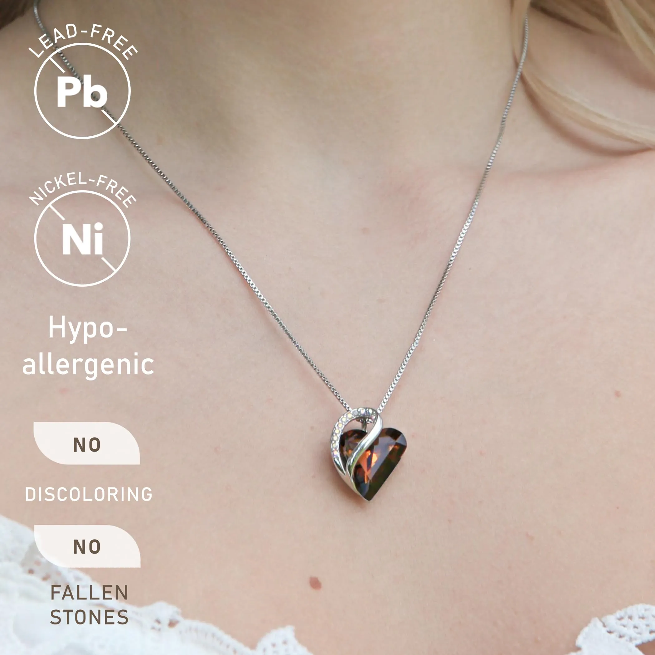 Leafael Collane Donna Cuore Birthstone | Collana con cristallo e pietre di nascita, collana donna con catena e ciondolo elegante, gioiello da donna con confezione regalo inclusa – San Valentino - immagine 2
