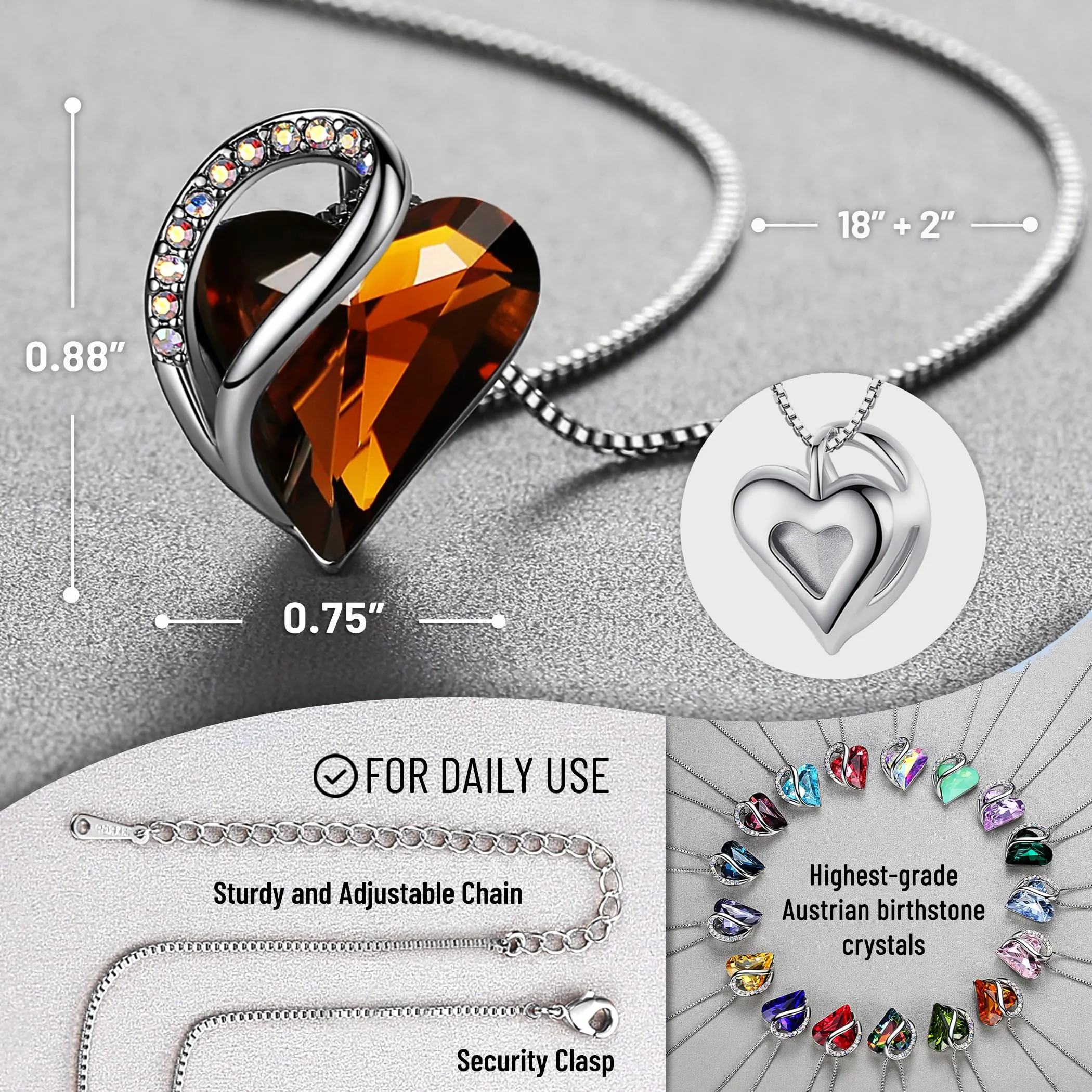 Leafael Collane Donna Cuore Birthstone | Collana con cristallo e pietre di nascita, collana donna con catena e ciondolo elegante, gioiello da donna con confezione regalo inclusa – San Valentino - immagine 3