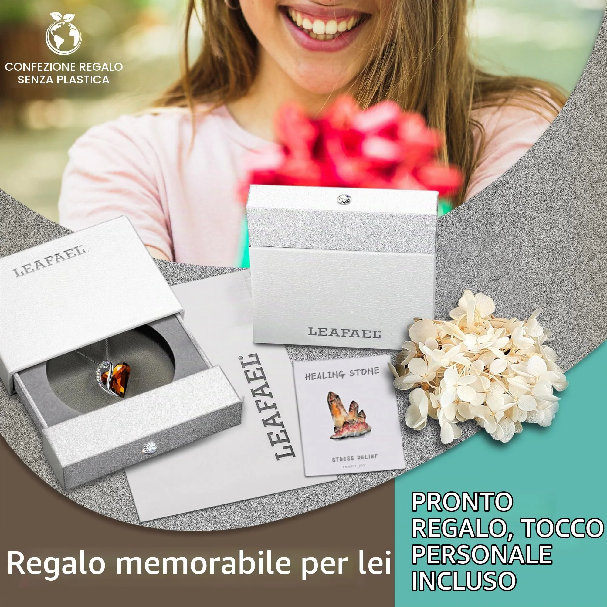 Leafael Collane Donna Cuore Birthstone | Collana con cristallo e pietre di nascita, collana donna con catena e ciondolo elegante, gioiello da donna con confezione regalo inclusa – San Valentino - immagine 5