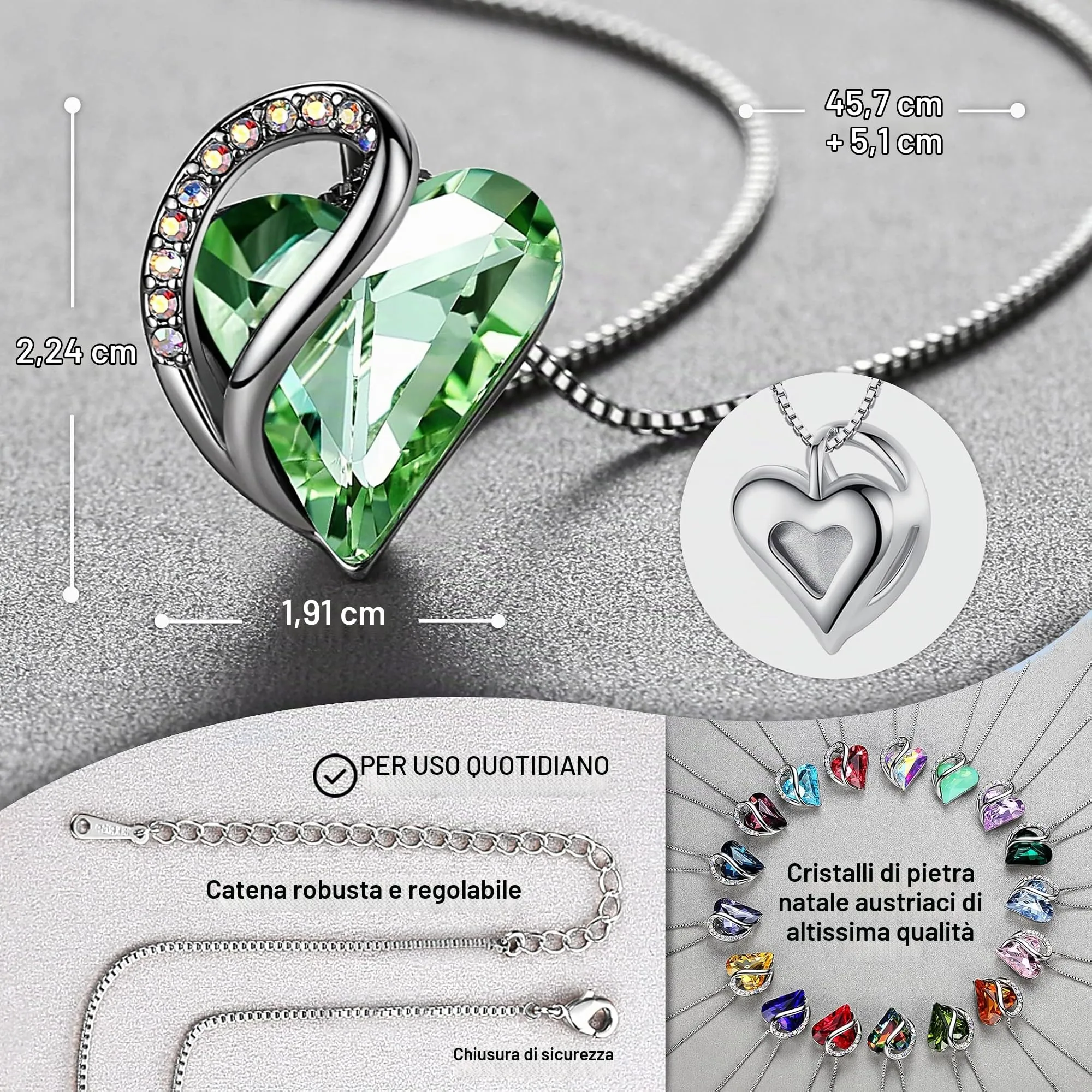 Leafael Collane Donna Cuore Birthstone | Collana con cristallo e pietre di nascita, collana donna con catena e ciondolo elegante, gioiello da donna con confezione regalo inclusa – San Valentino - immagine 3