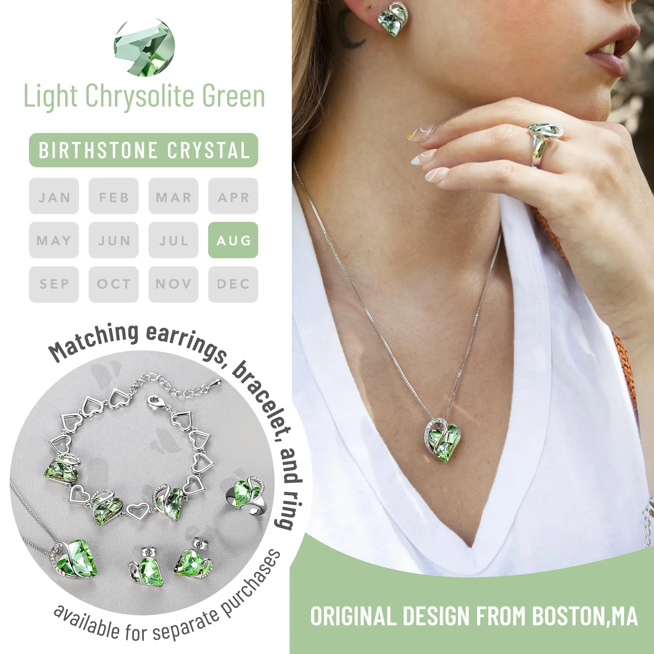 Leafael Collane Donna Cuore Birthstone | Collana con cristallo e pietre di nascita, collana donna con catena e ciondolo elegante, gioiello da donna con confezione regalo inclusa – San Valentino - immagine 4