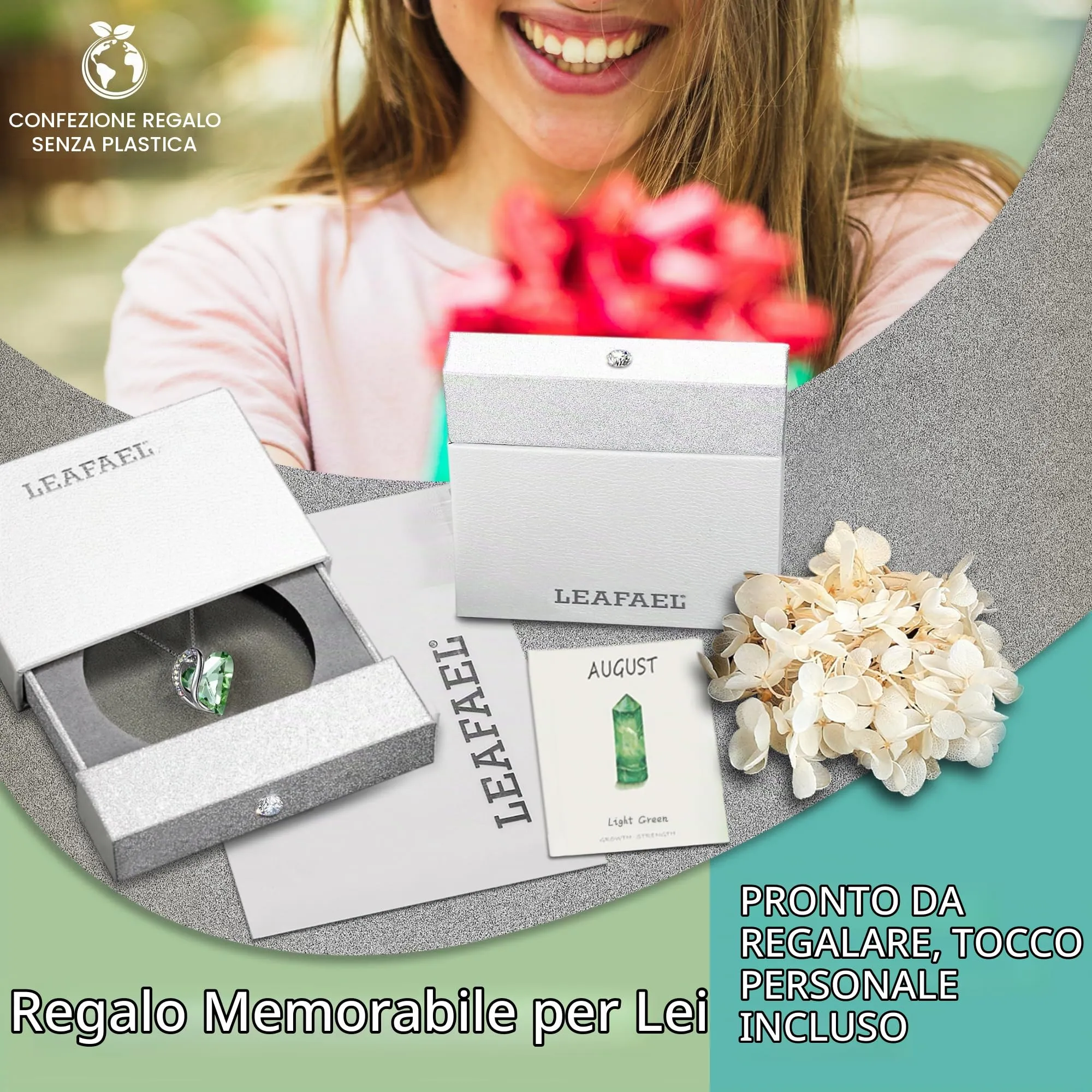 Leafael Collane Donna Cuore Birthstone | Collana con cristallo e pietre di nascita, collana donna con catena e ciondolo elegante, gioiello da donna con confezione regalo inclusa – San Valentino - immagine 5