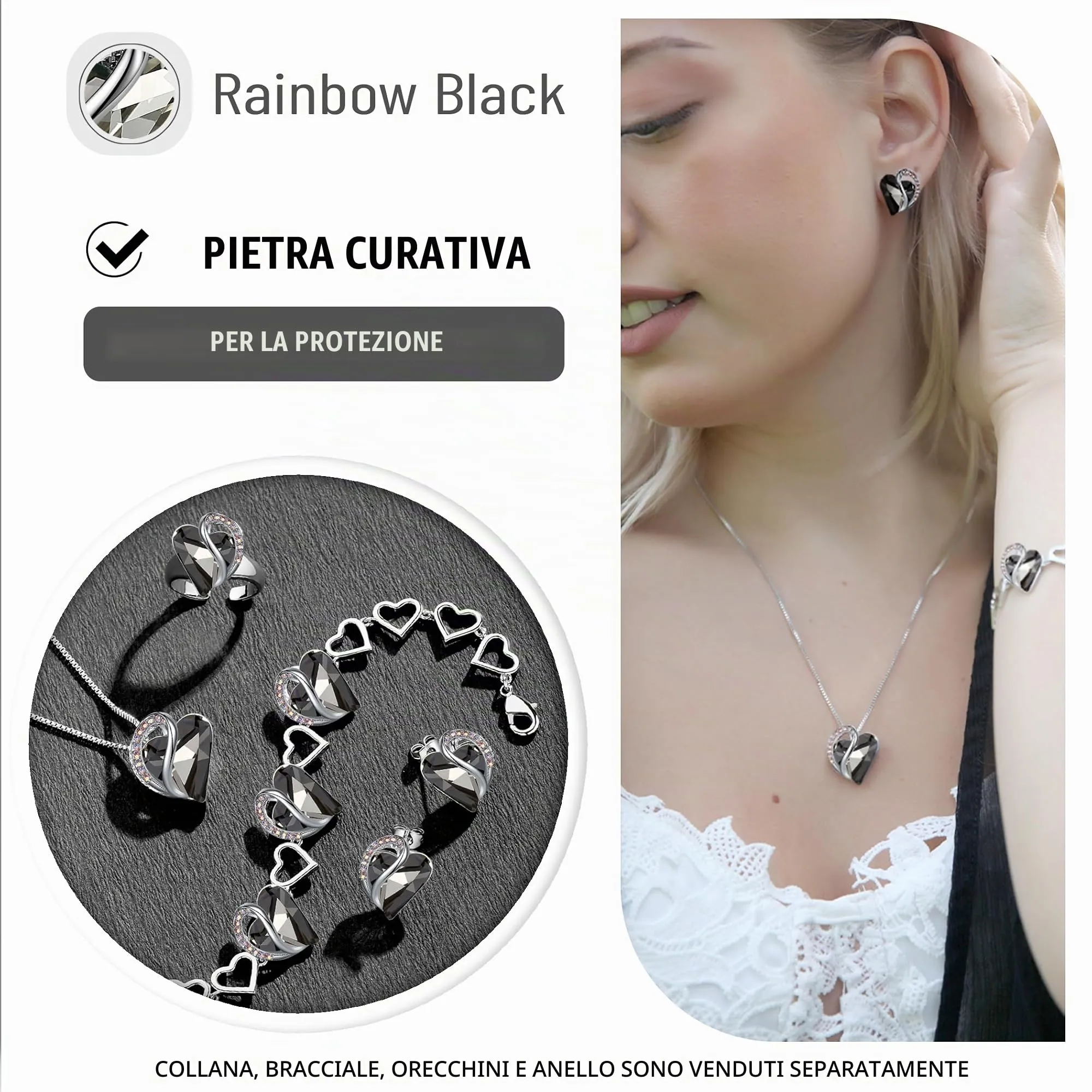 Leafael Collana Cuore Infinito Donna, Cristallo nero luminoso - immagine 4