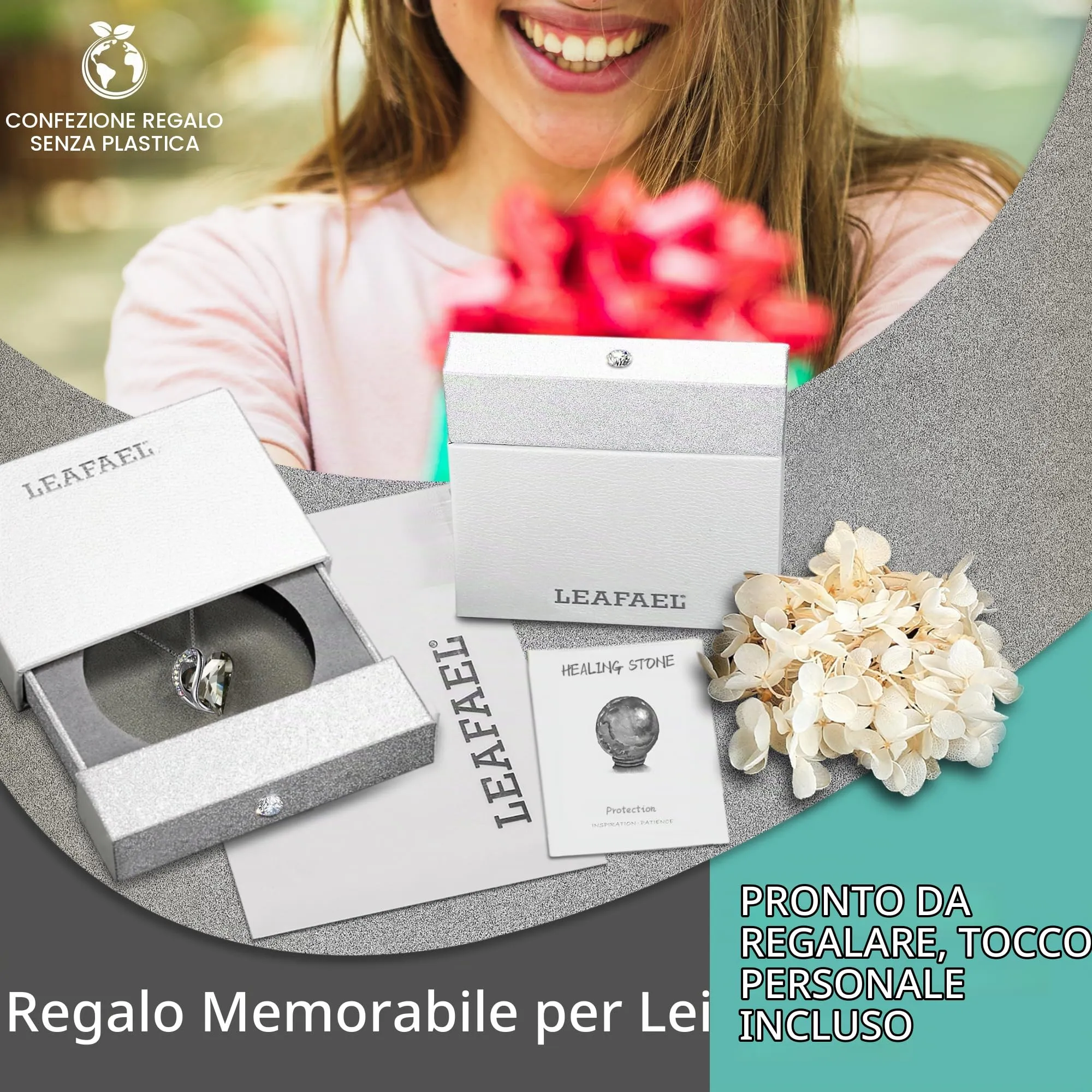 Leafael Collana Cuore Infinito Donna, Cristallo nero luminoso - immagine 5