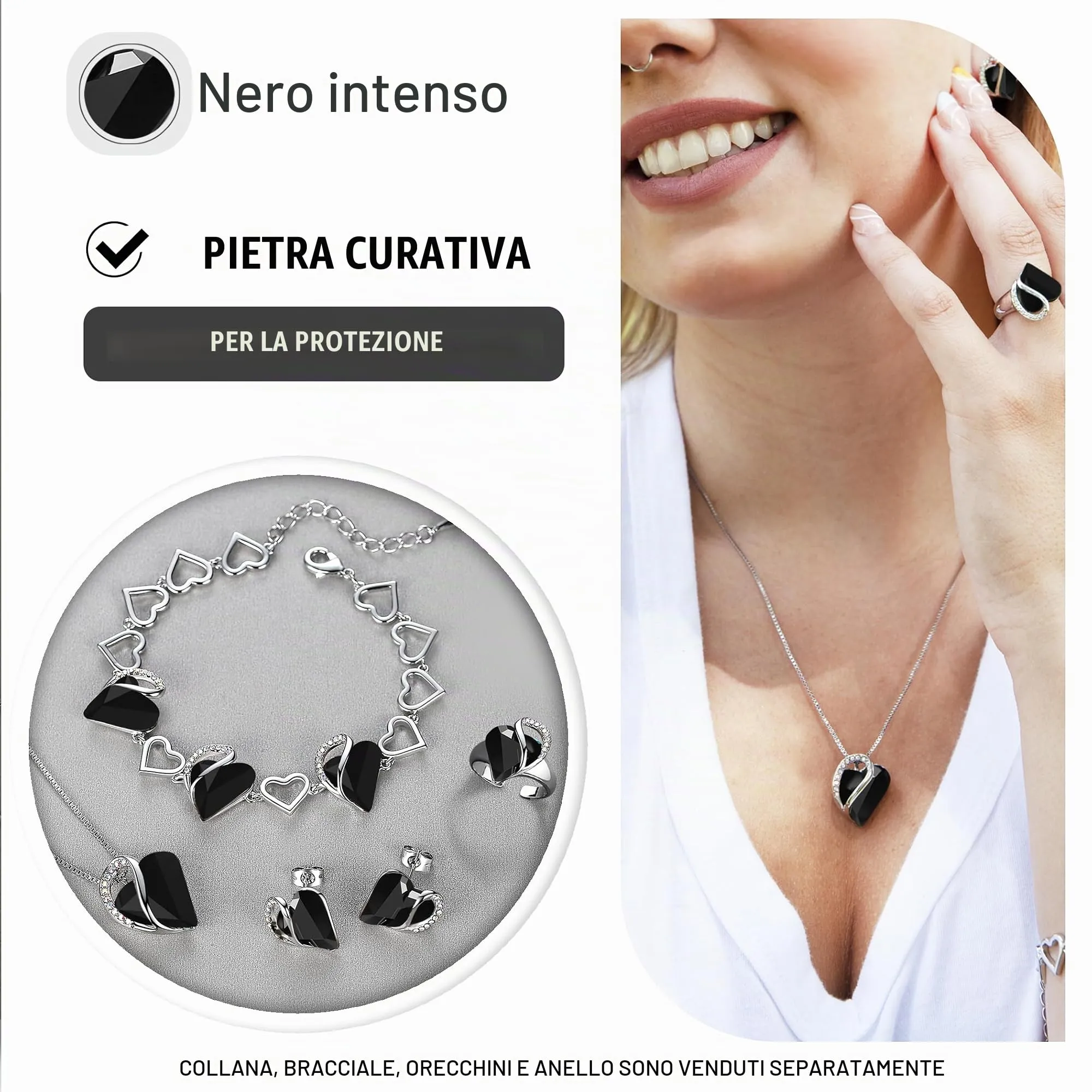 Leafael Collana Cuore Infinito Donna, Cristallo nero giaietto - immagine 4