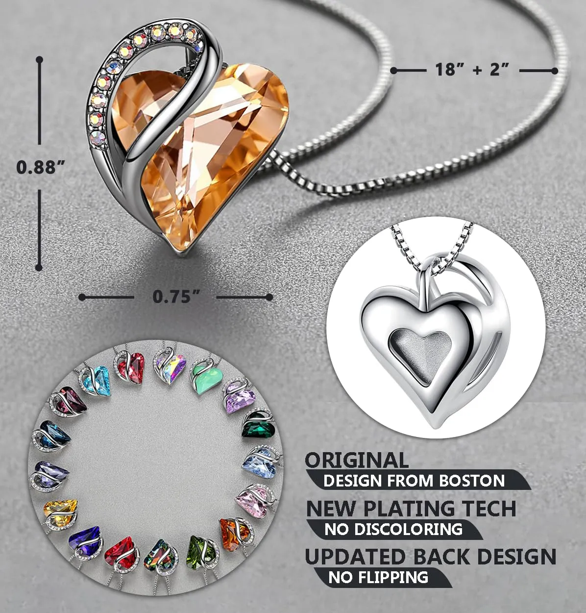 Leafael Collana Cuore Infinito Donna, Calcite arancione - immagine 3
