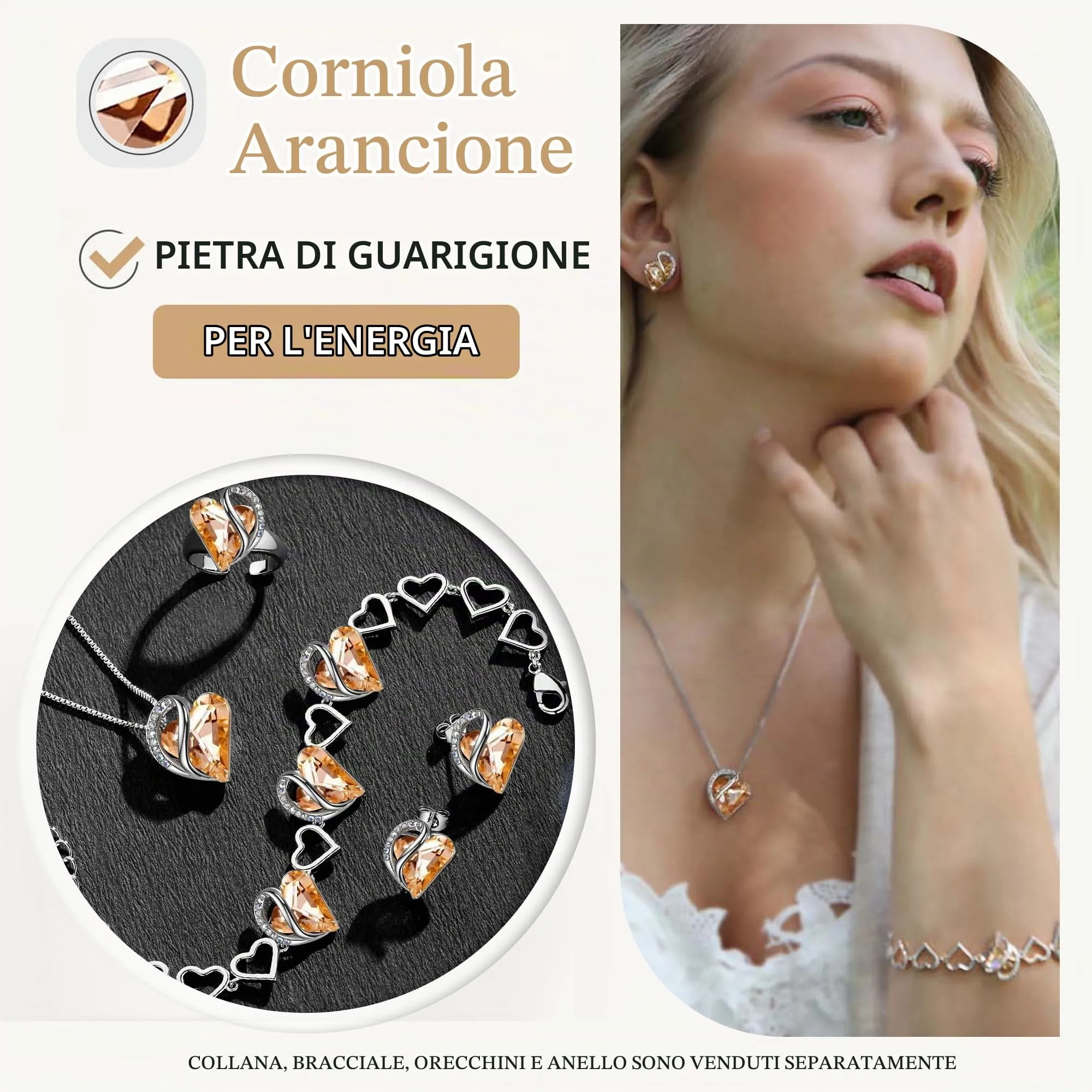 Leafael Collana Cuore Infinito Donna, Calcite arancione - immagine 4