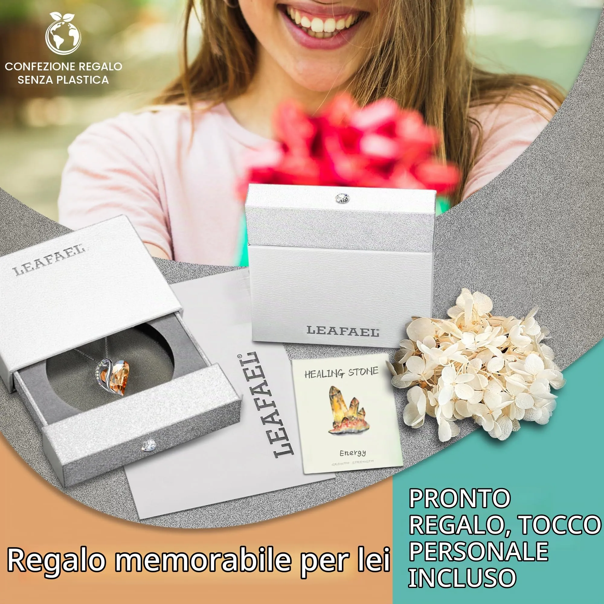 Leafael Collana Cuore Infinito Donna, Calcite arancione - immagine 5