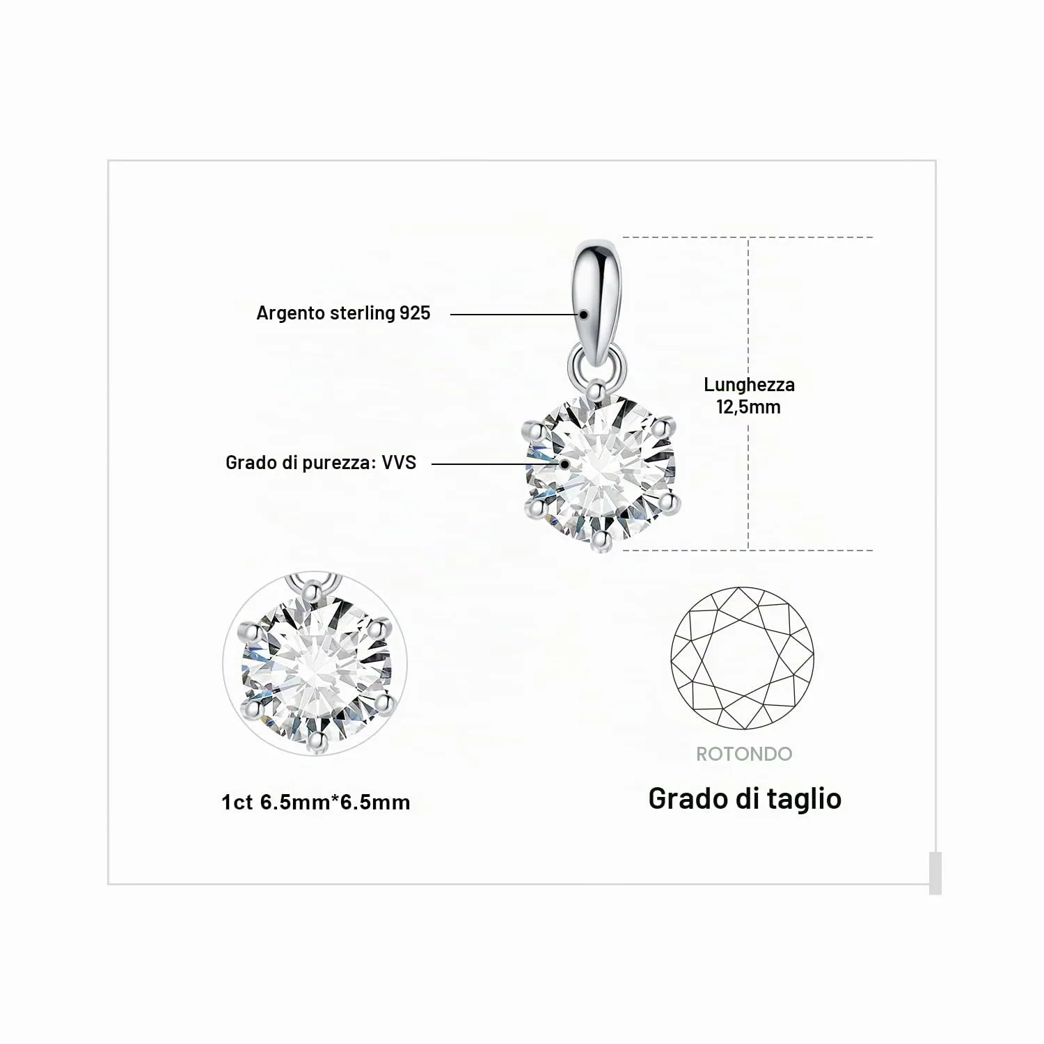 JewelryPalace 1ct Collana Solitario Donna Argento 925 con Creato Moissanite, Collana Ciondolo Pietra a Taglio Rotondo con Catena Veneziana 45cm, Collane Pendenti Lunghe Matrimonio Set Gioielli Donna - immagine 2