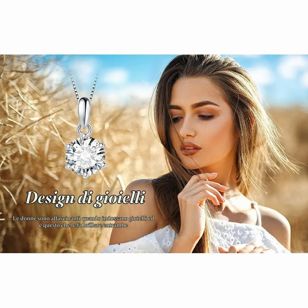 JewelryPalace 1ct Collana Solitario Donna Argento 925 con Creato Moissanite, Collana Ciondolo Pietra a Taglio Rotondo con Catena Veneziana 45cm, Collane Pendenti Lunghe Matrimonio Set Gioielli Donna - immagine 6