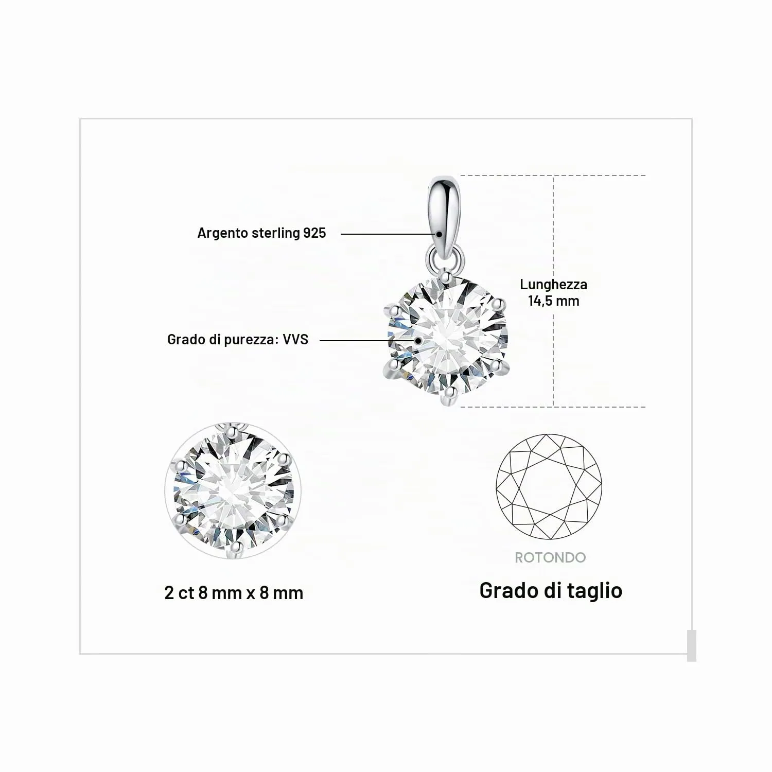 JewelryPalace 2ct Collana Solitario Donna Argento 925 con Creato Moissanite, Collana Ciondolo Pietra a Taglio Rotondo con Catena Veneziana 45cm, Collane Pendenti Lunghe Matrimonio Set Gioielli Donna - immagine 2