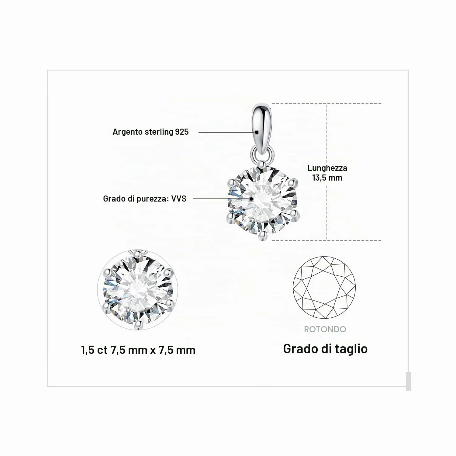 JewelryPalace 1.5ct Collana Solitario Donna Argento 925 con Creato Moissanite, Collana Ciondolo Pietra a Taglio Rotondo con Catena Veneziana 45cm, Collane Pendenti Lunghe Matrimonio Set Gioielli Donna - immagine 2