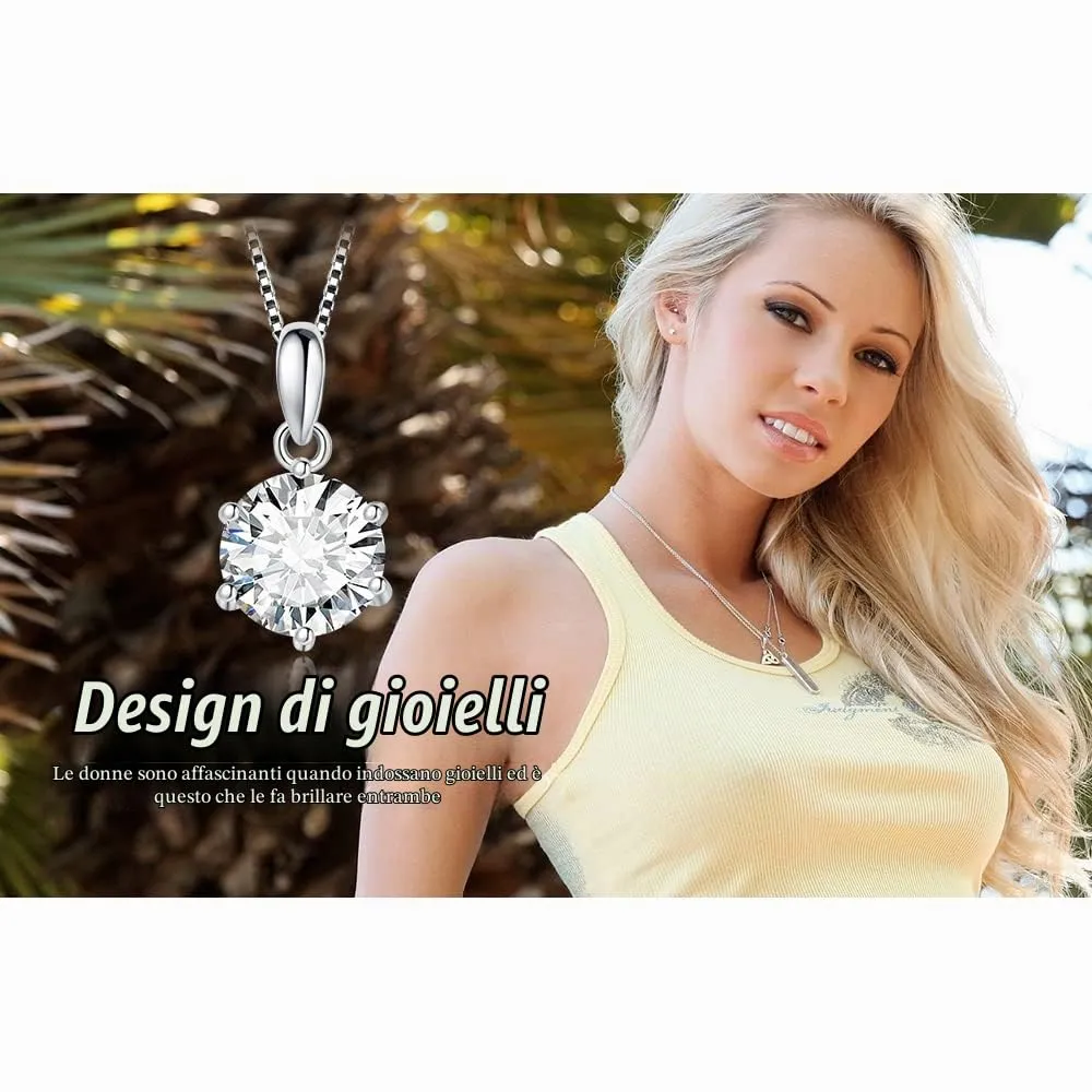 JewelryPalace 1.5ct Collana Solitario Donna Argento 925 con Creato Moissanite, Collana Ciondolo Pietra a Taglio Rotondo con Catena Veneziana 45cm, Collane Pendenti Lunghe Matrimonio Set Gioielli Donna - immagine 6