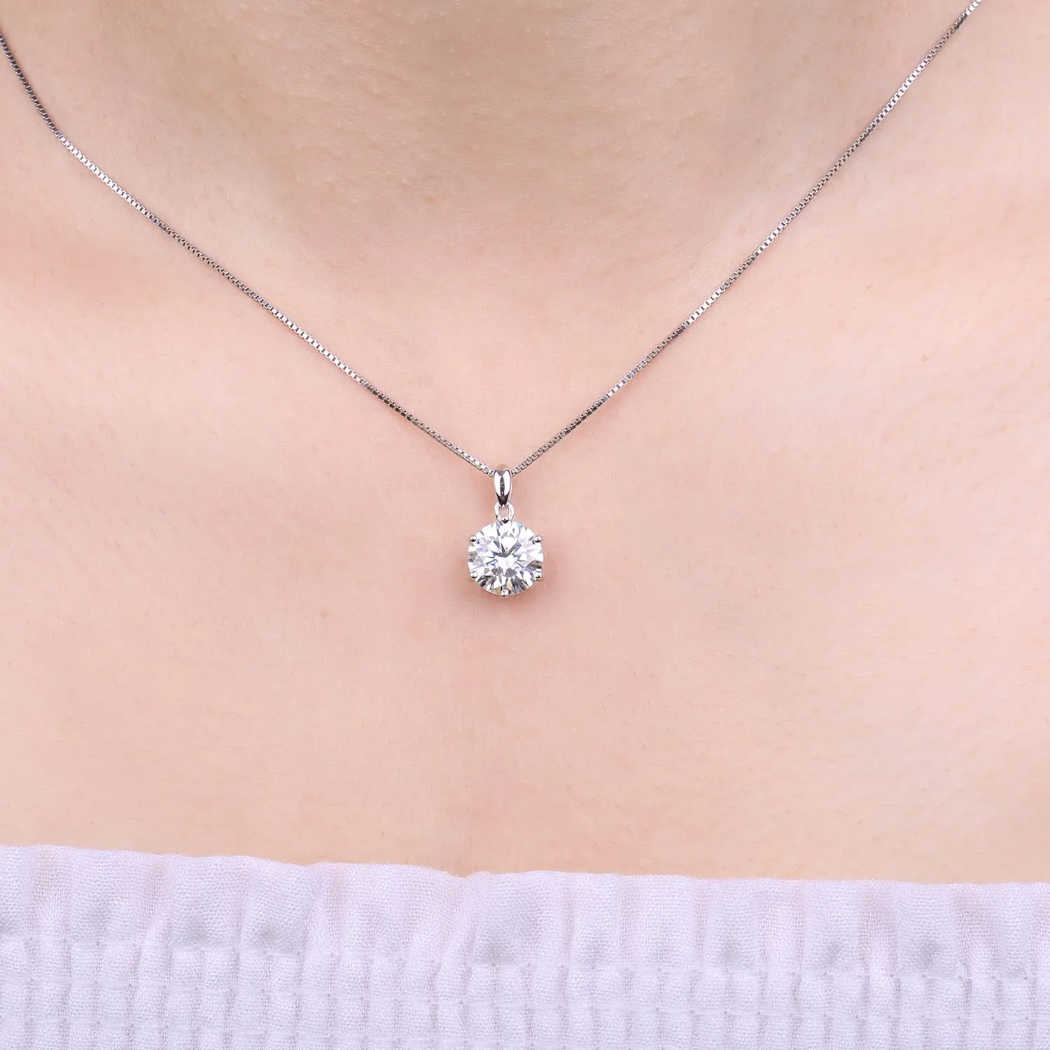 JewelryPalace 3ct Collana Solitario Donna Argento 925 con Creato Moissanite, Collana Ciondolo Pietra a Taglio Rotondo con Catena Veneziana 45cm, Collane Pendenti Lunghe Matrimonio Set Gioielli Donna - immagine 4
