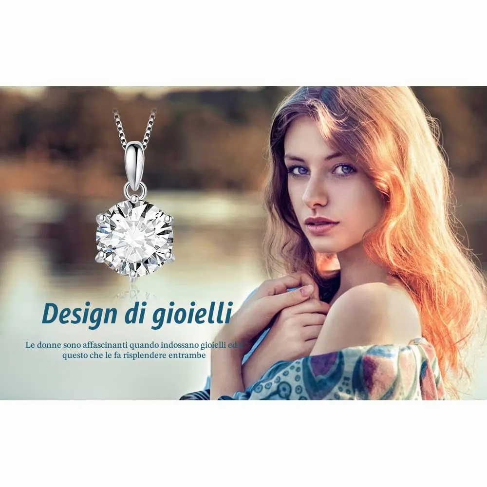 JewelryPalace 3ct Collana Solitario Donna Argento 925 con Creato Moissanite, Collana Ciondolo Pietra a Taglio Rotondo con Catena Veneziana 45cm, Collane Pendenti Lunghe Matrimonio Set Gioielli Donna - immagine 6