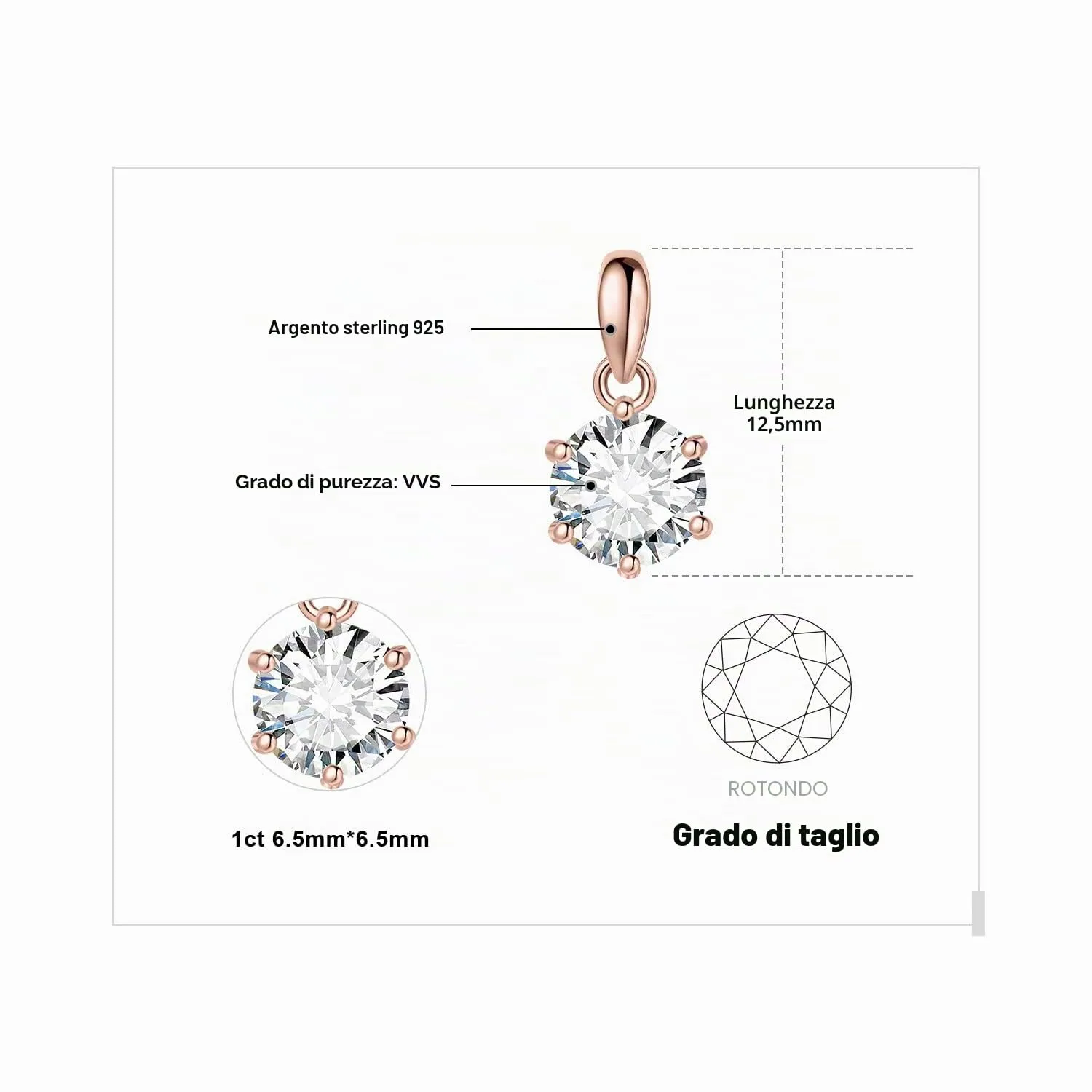 JewelryPalace 1ct Collana Solitario Donna Argento 925 con Creato Moissanite, Collana Ciondolo Pietra a Taglio Rotondo con Catena Maglia 45cm, Collane Pendenti in Oro Rosa Set Gioielli Donna - immagine 2