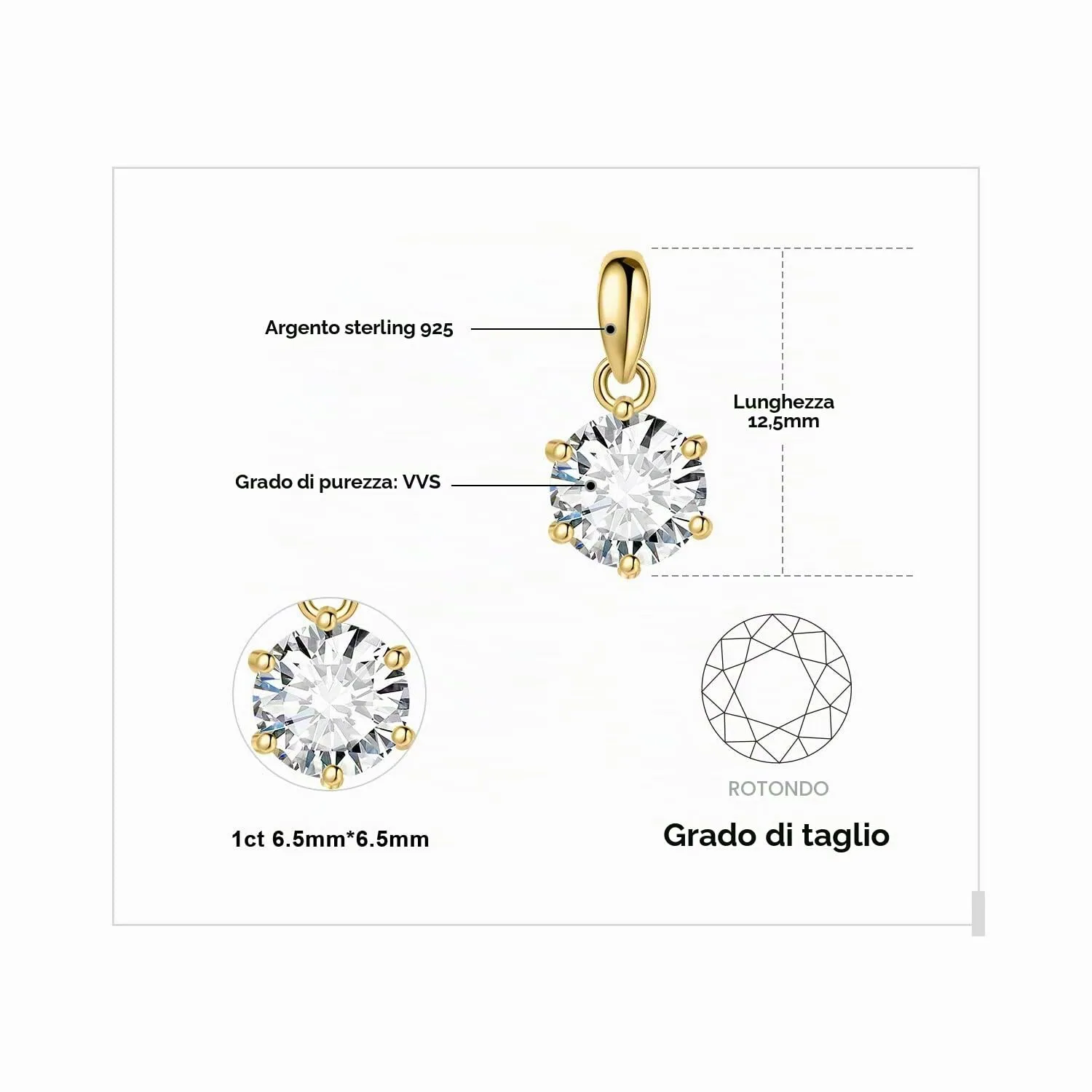 JewelryPalace 1ct Collana Solitario Donna Argento 925 con Creato Moissanite, Collana Dorata Ciondolo Pietra a Taglio Rotondo con Catena Maglia 45cm, Collane Pendenti in Oro Set Gioielli Donna - immagine 2