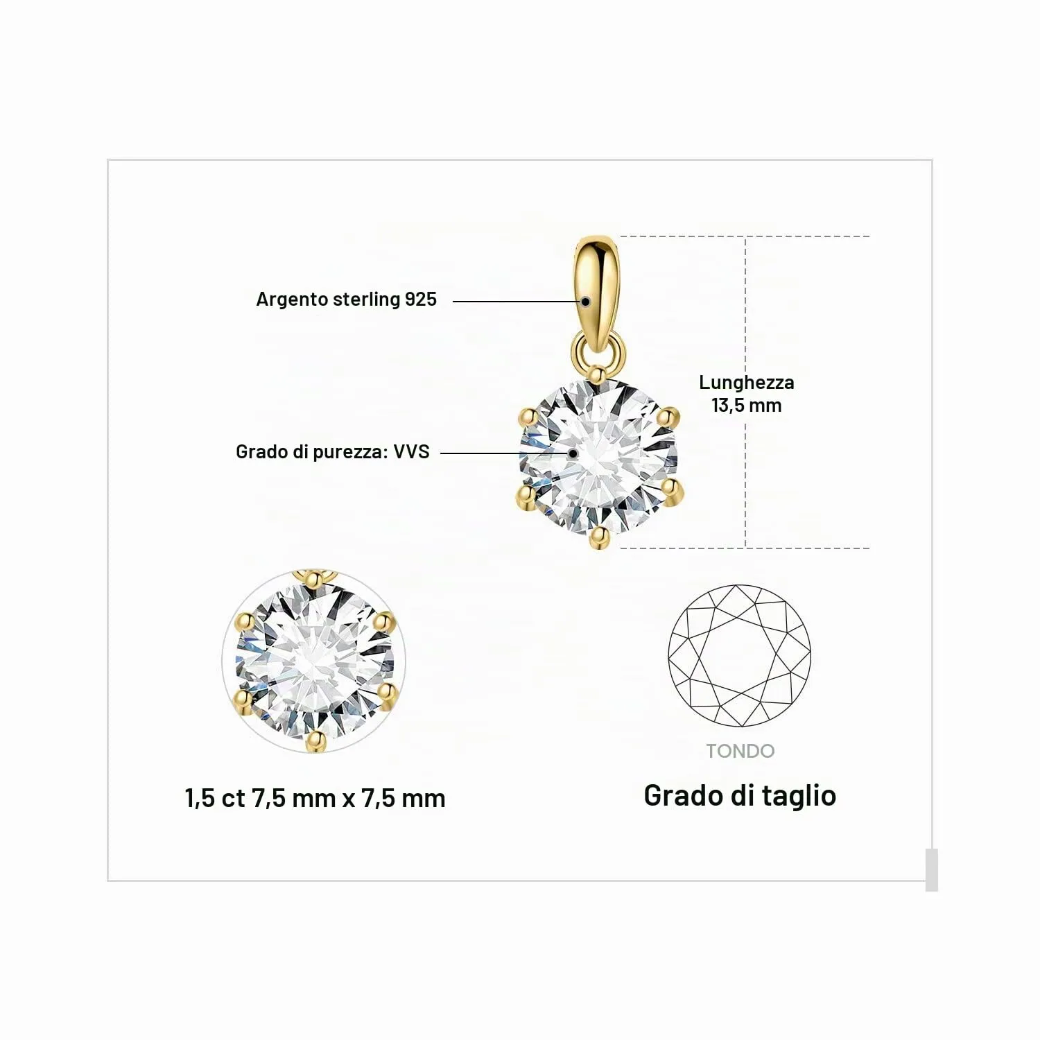 JewelryPalace 1.5ct Collana Solitario Donna Argento 925 con Creato Moissanite, Collana Dorata Ciondolo Pietra a Taglio Rotondo con Catena Maglia 45cm, Collane Pendenti in Oro Set Gioielli Donna - immagine 2