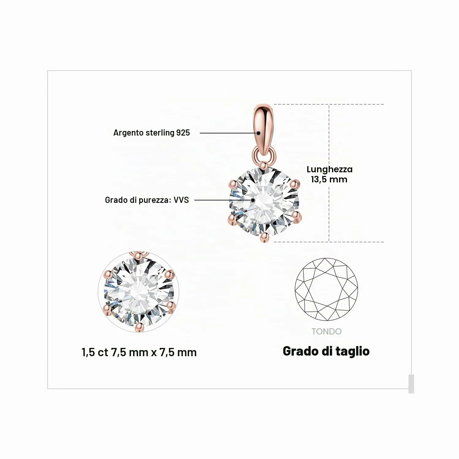 JewelryPalace 1.5ct Collana Solitario Donna Argento 925 con Creato Moissanite, Collana Ciondolo Pietra a Taglio Rotondo con Catena Maglia 45cm, Collane Pendenti in Oro Rosa Set Gioielli Donna - immagine 2