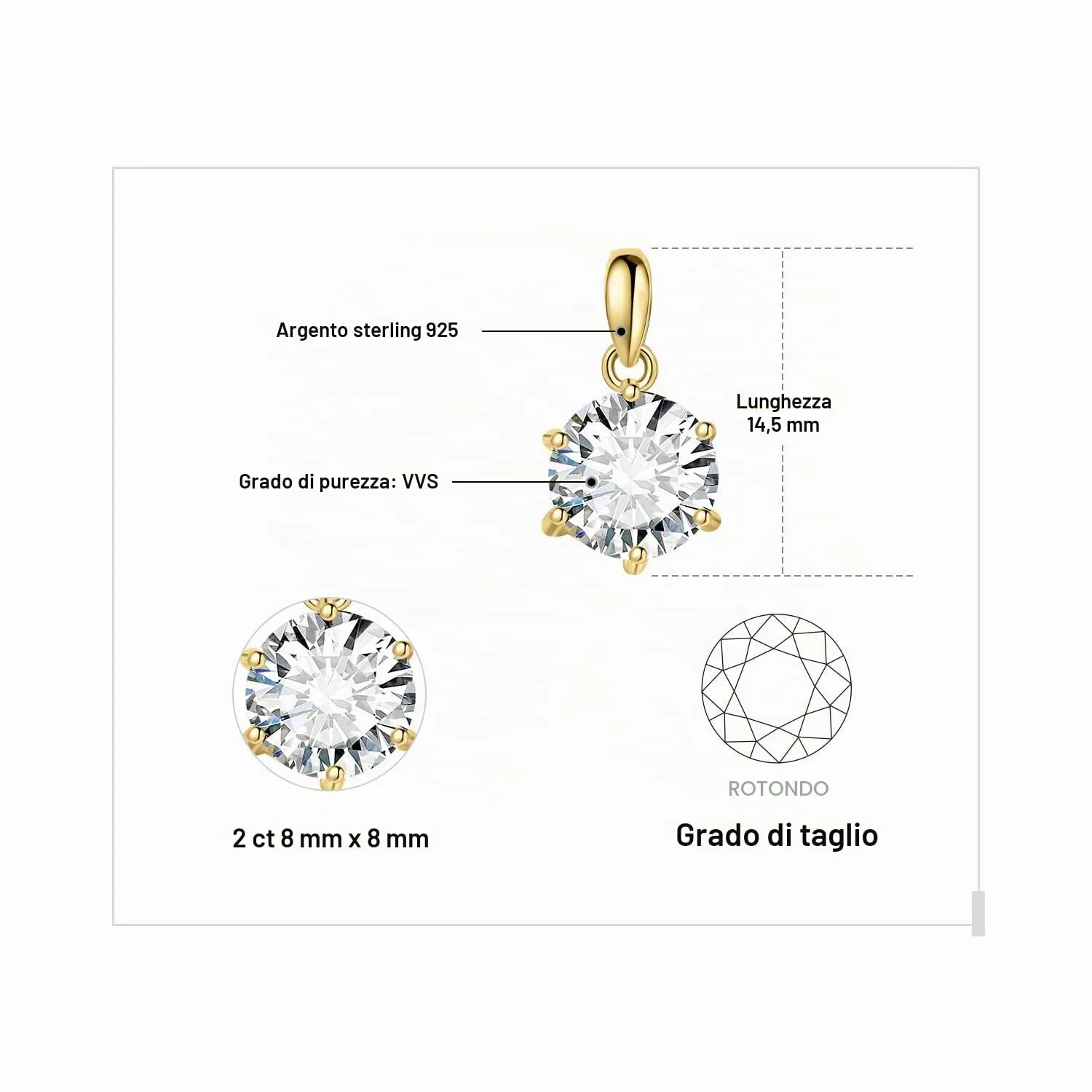 JewelryPalace 2ct Collana Solitario Donna Argento 925 con Creato Moissanite, Collana Dorata Ciondolo Pietra a Taglio Rotondo con Catena Maglia 45cm, Collane Pendenti in Oro Set Gioielli Donna - immagine 2
