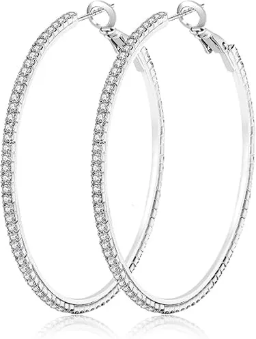MOROTOLE Orecchini a Cerchio in Argento 925 Con Strass - Sottili e Grandi, Ipoallergenici per Donne e Ragazze - Gioielli e Regali - immagine 1
