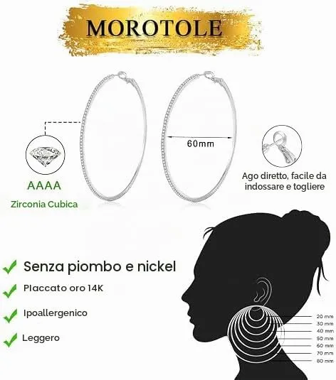 MOROTOLE Orecchini a Cerchio in Argento 925 Con Strass - Sottili e Grandi, Ipoallergenici per Donne e Ragazze - Gioielli e Regali - immagine 3