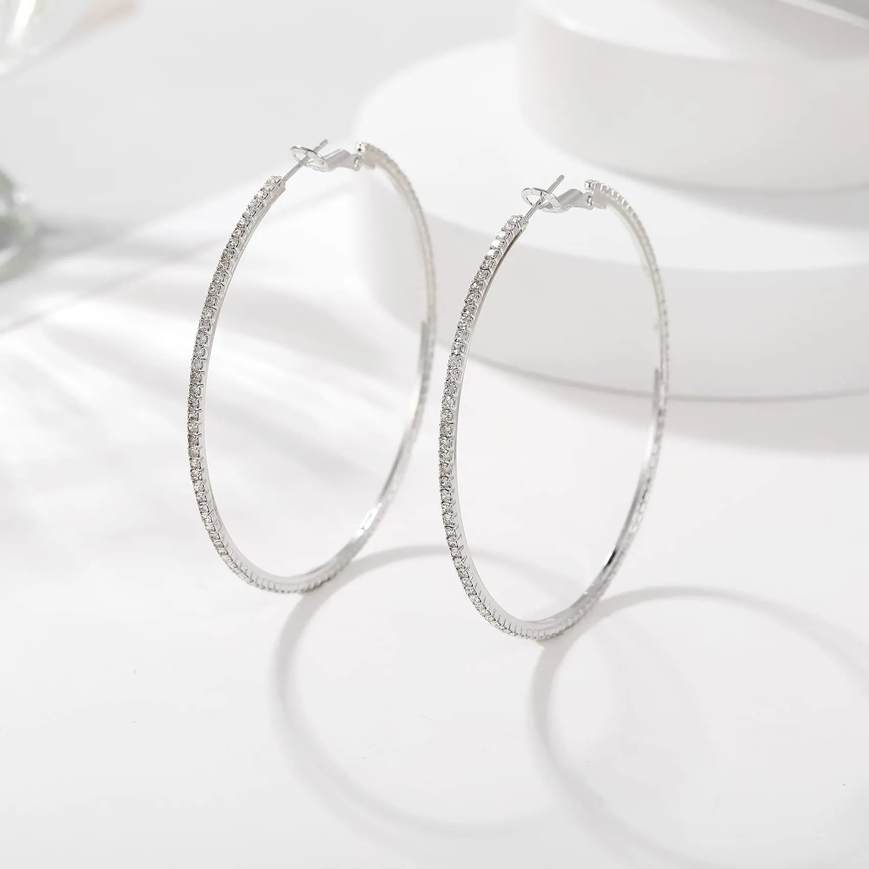 MOROTOLE Orecchini a Cerchio in Argento 925 Con Strass - Sottili e Grandi, Ipoallergenici per Donne e Ragazze - Gioielli e Regali - immagine 8
