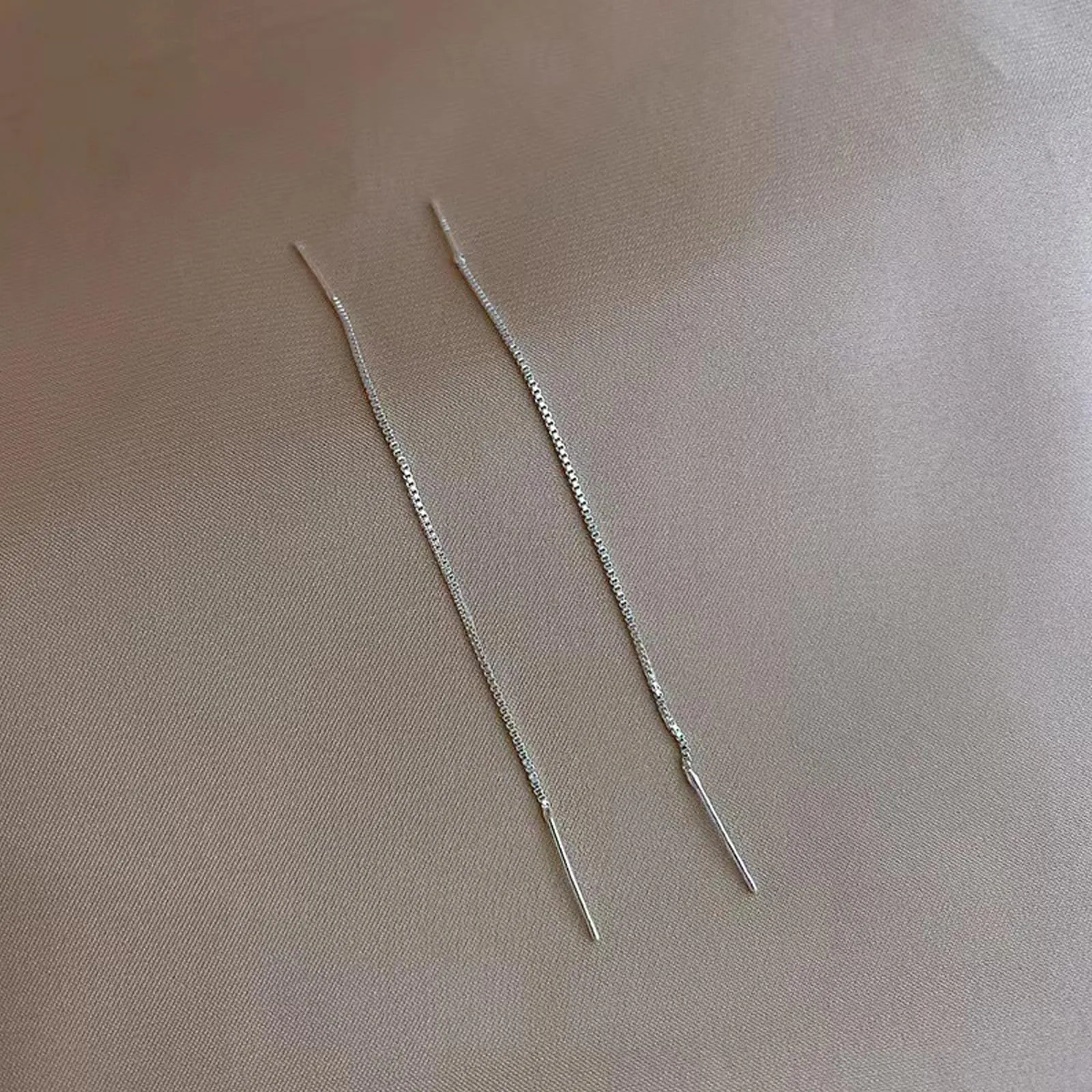 1 paia di Orecchini a catena per donne in 925 argento Semplice Orecchini Pendenti Set Goccia Orecchini a Catena con Nappa Gioielli di Moda Regali di San Valentino - immagine 2