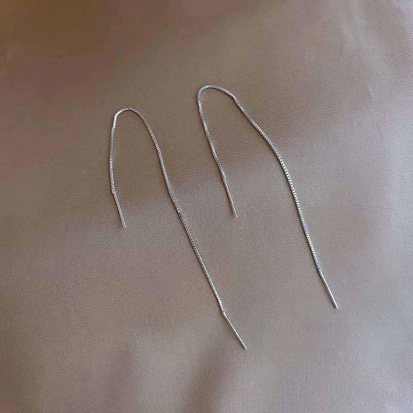 1 paia di Orecchini a catena per donne in 925 argento Semplice Orecchini Pendenti Set Goccia Orecchini a Catena con Nappa Gioielli di Moda Regali di San Valentino - immagine 3