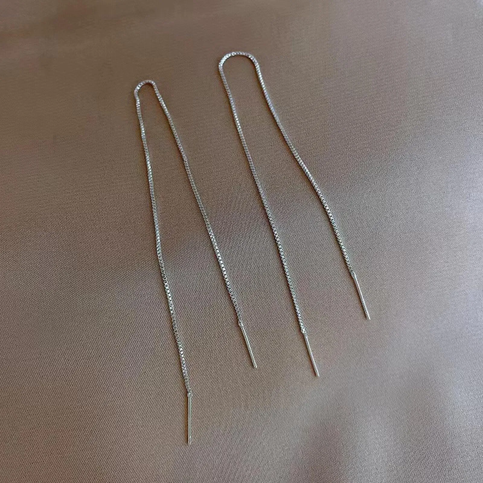 1 paia di Orecchini a catena per donne in 925 argento Semplice Orecchini Pendenti Set Goccia Orecchini a Catena con Nappa Gioielli di Moda Regali di San Valentino - immagine 4