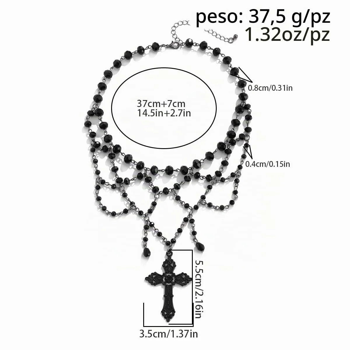 Wedity Stile Gotico Dark Cross Collana Punk Beaded Tassel Choker Collana Black Tassel Collane Gioielli di Halloween per le Donne (Nero B) - immagine 6