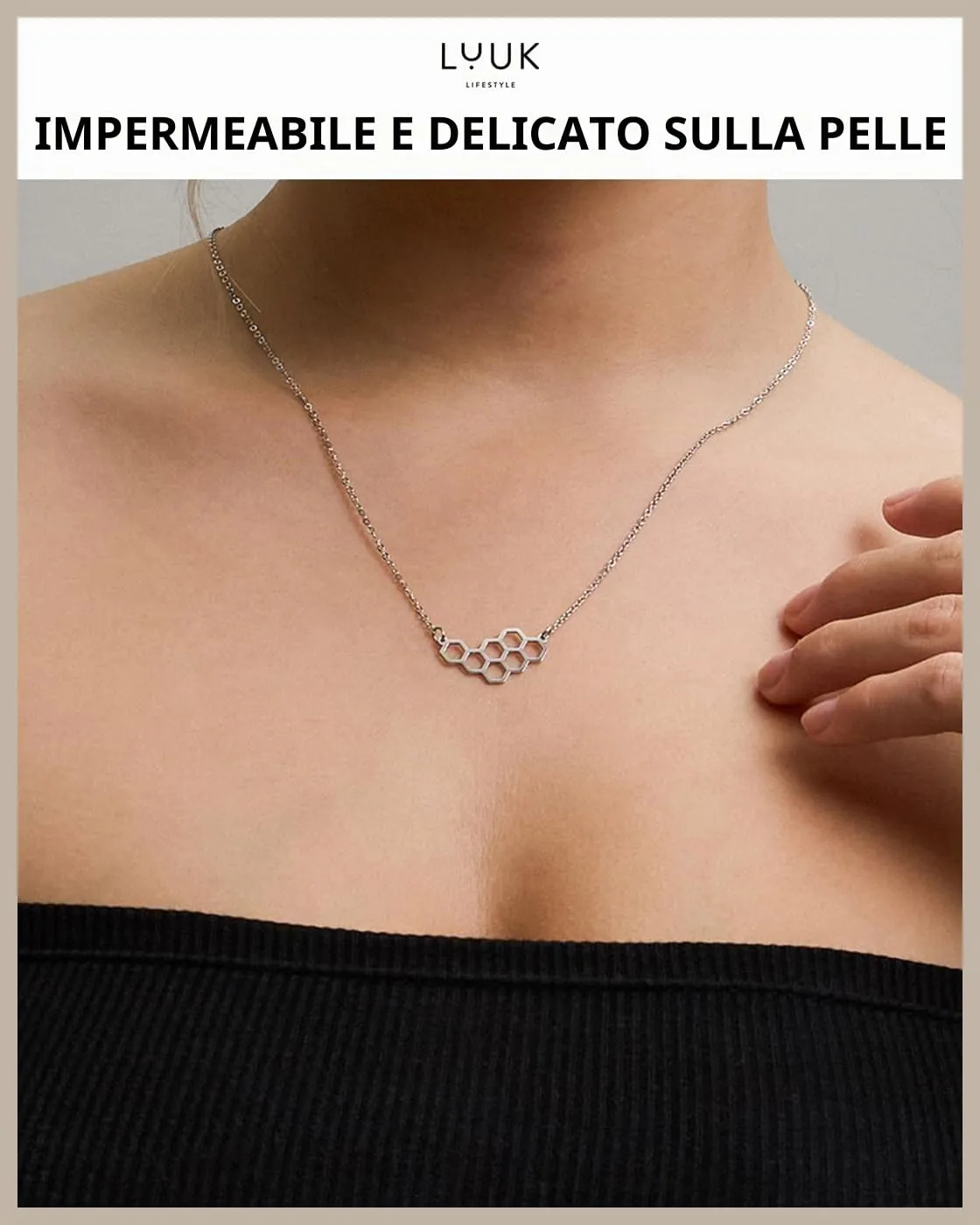 LUUK LIFESTYLE Collana con Ciondolo Favo di Miele, Argento, 50cm - immagine 2