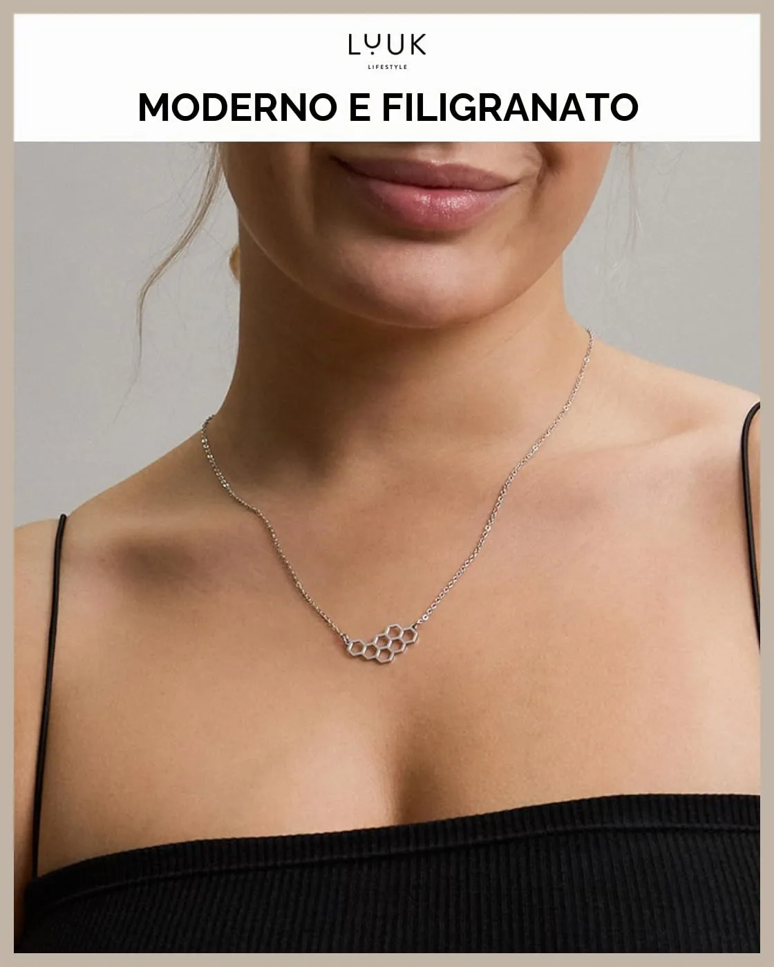 LUUK LIFESTYLE Collana con Ciondolo Favo di Miele, Argento, 50cm - immagine 3