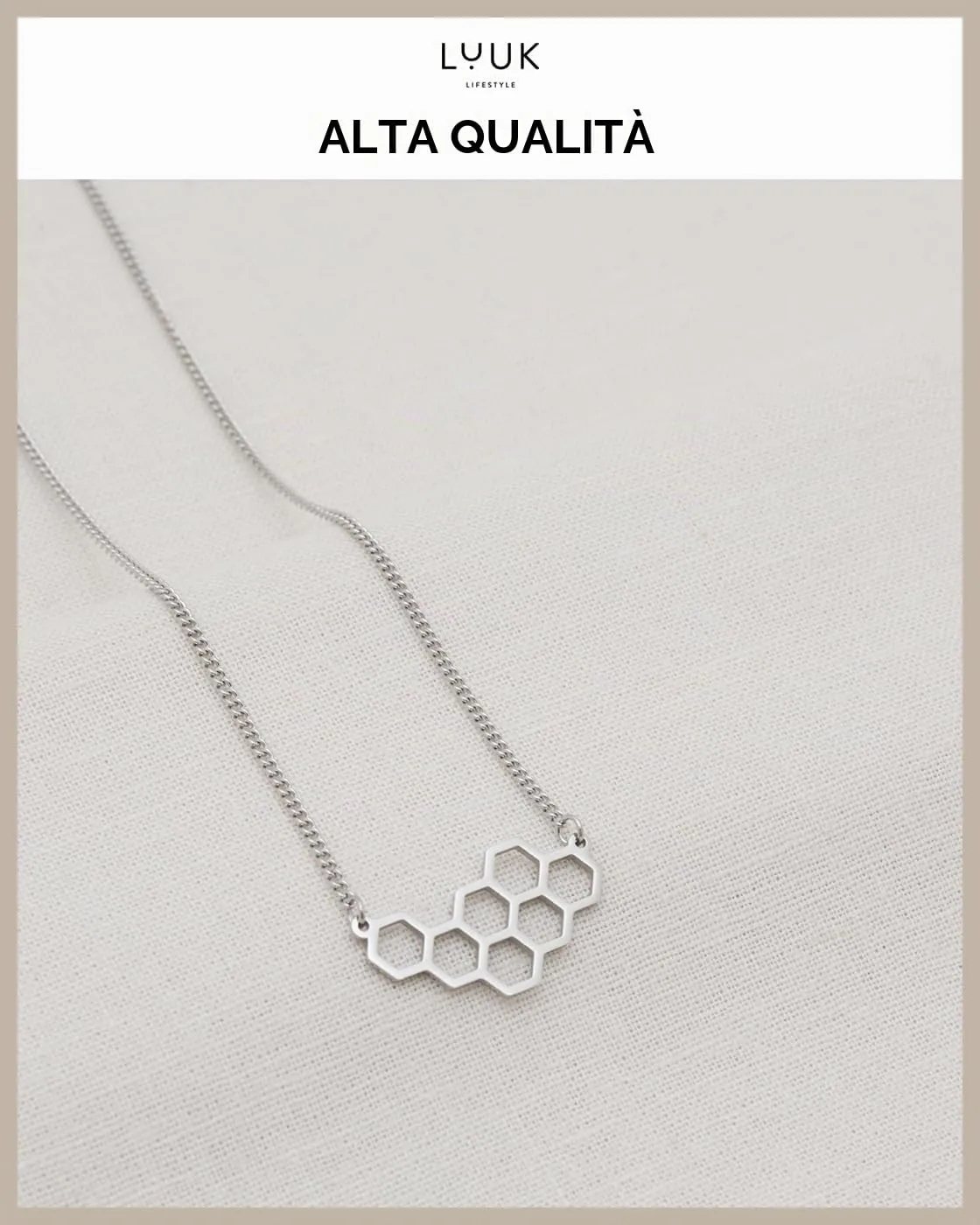 LUUK LIFESTYLE Collana con Ciondolo Favo di Miele, Argento, 50cm - immagine 4