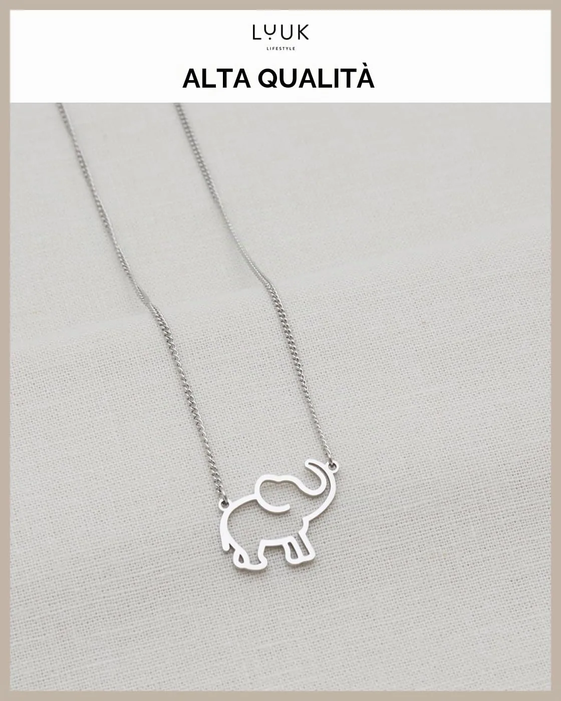 LUUK LIFESTYLE Collana Acciaio Inox con Ciondolo Elefante, Argento, 50cm - immagine 4