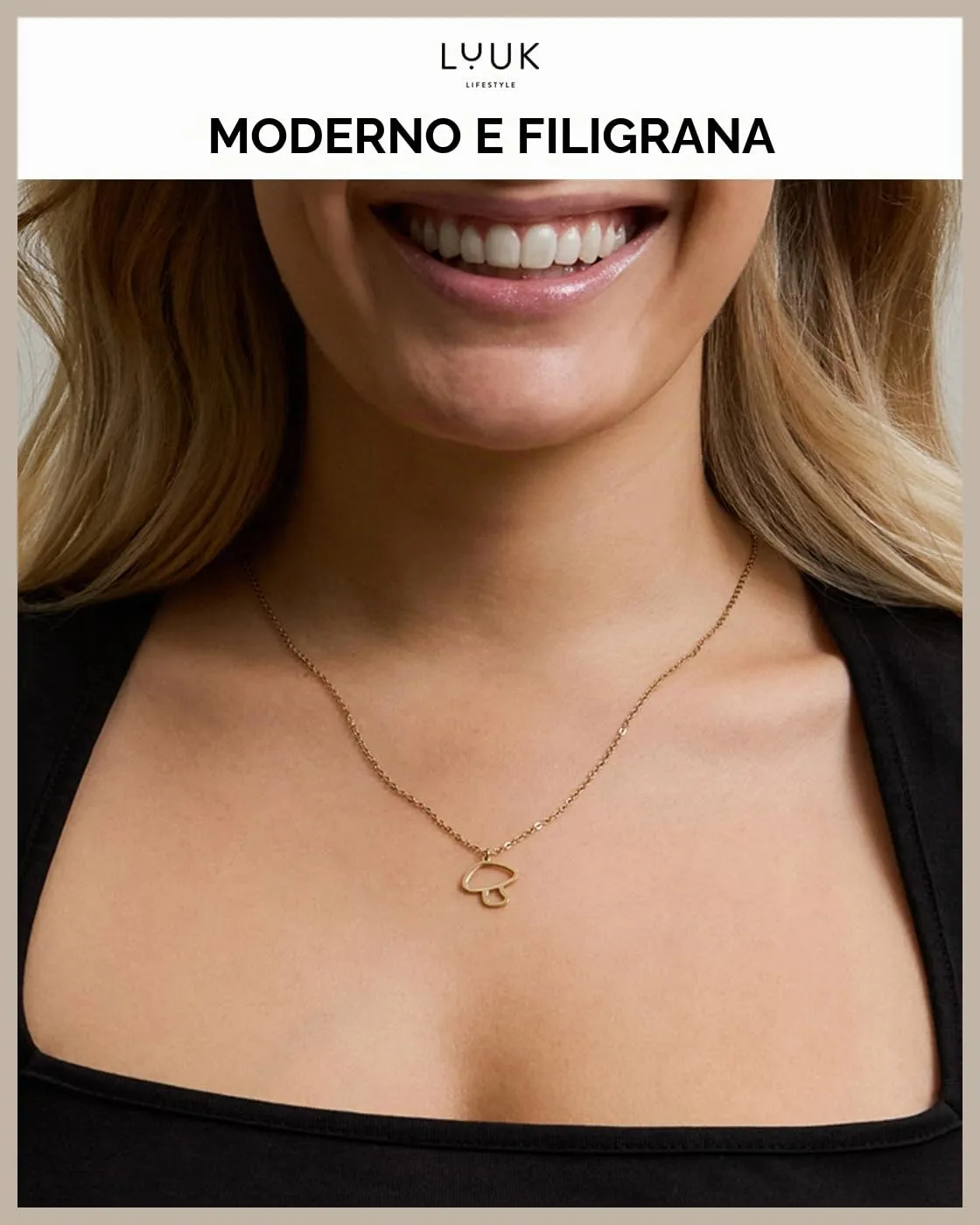 LUUK LIFESTYLE Collana con Ciondolo Fungo, Oro, 50cm - immagine 3