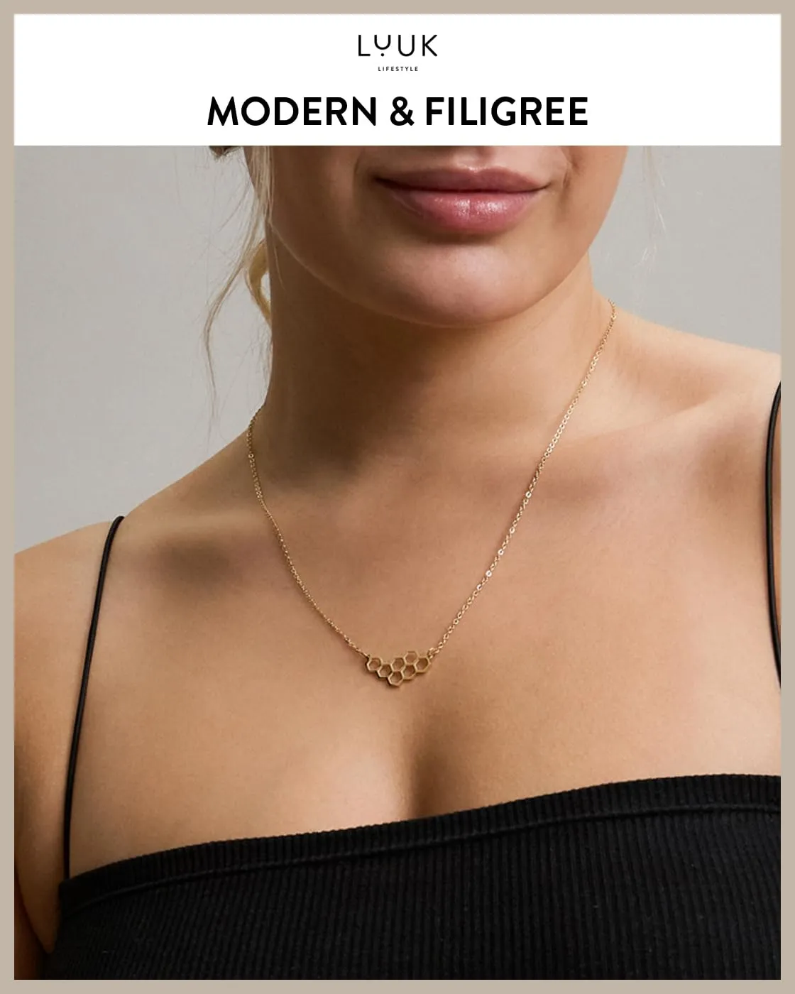 LUUK LIFESTYLE Collana con Ciondolo Favo di Miele, Oro, 50cm - immagine 3