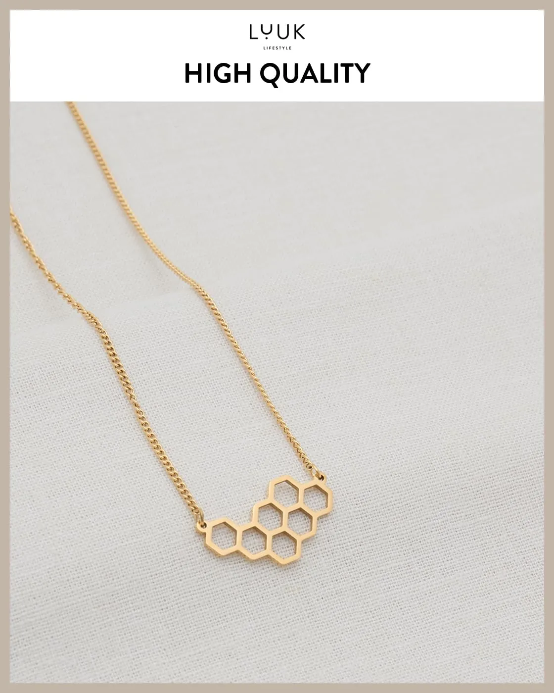 LUUK LIFESTYLE Collana con Ciondolo Favo di Miele, Oro, 50cm - immagine 4