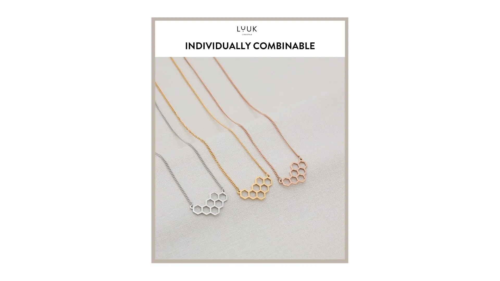 LUUK LIFESTYLE Collana con Ciondolo Favo di Miele, Oro, 50cm - immagine 5