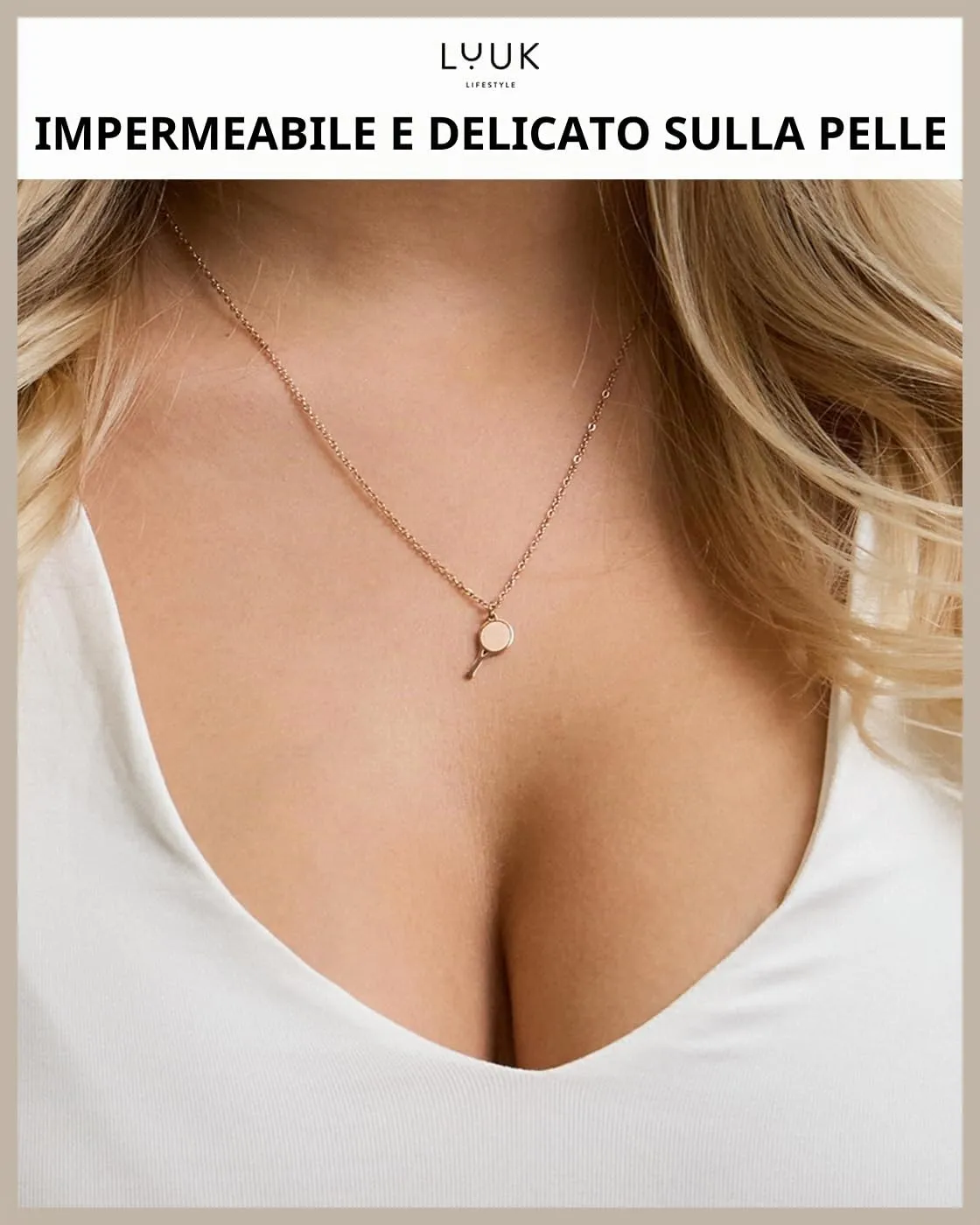 LUUK LIFESTYLE Collana con Ciondolo Racchetta da Tennis, Oro Rosa, 50cm - immagine 2