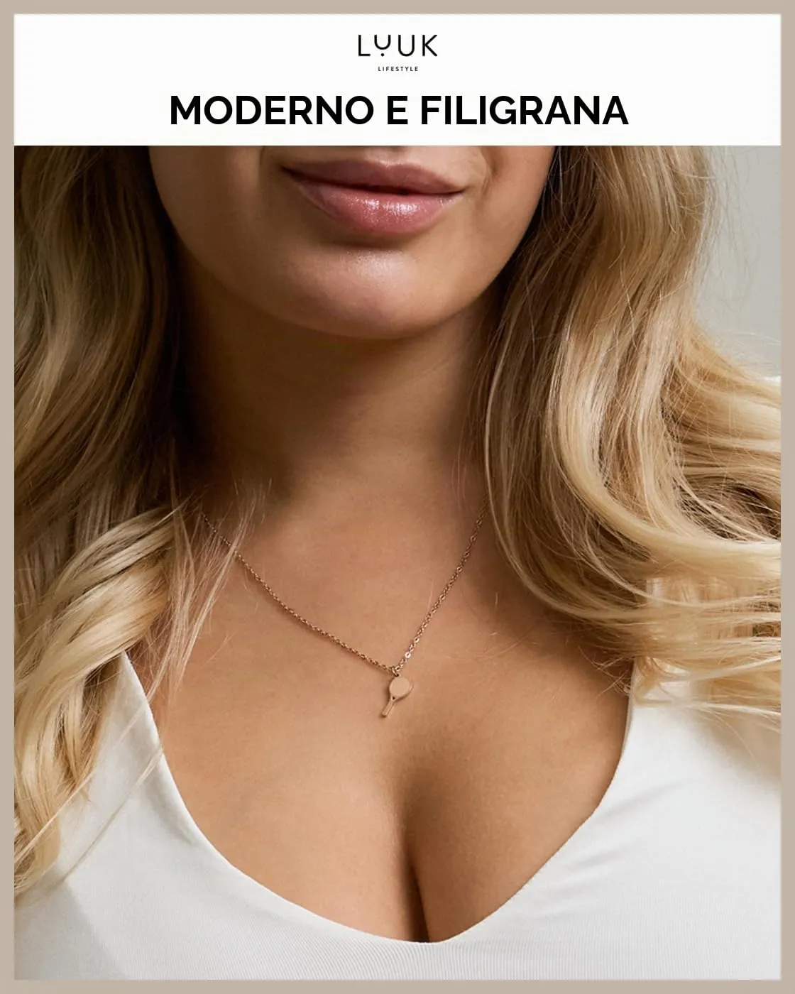 LUUK LIFESTYLE Collana con Ciondolo Racchetta da Tennis, Oro Rosa, 50cm - immagine 3