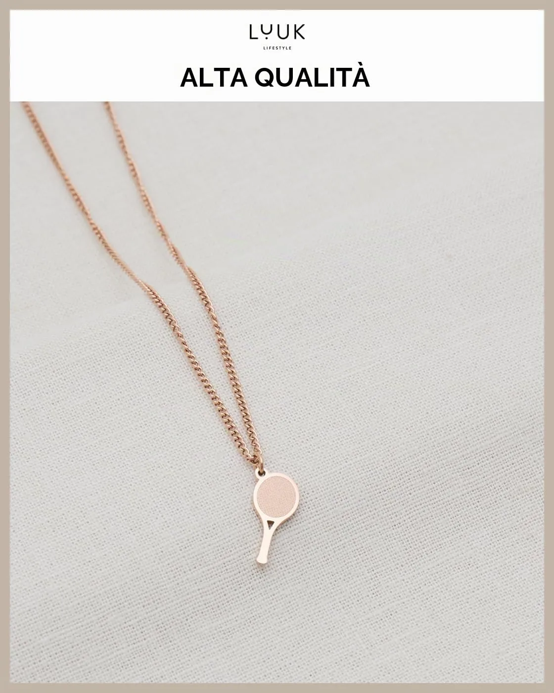 LUUK LIFESTYLE Collana con Ciondolo Racchetta da Tennis, Oro Rosa, 50cm - immagine 4