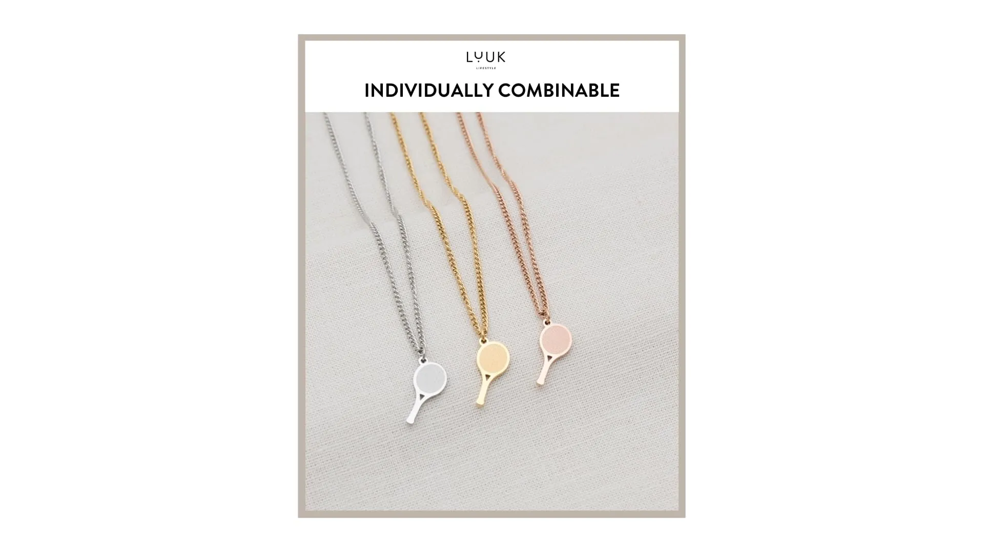 LUUK LIFESTYLE Collana con Ciondolo Racchetta da Tennis, Oro Rosa, 50cm - immagine 5