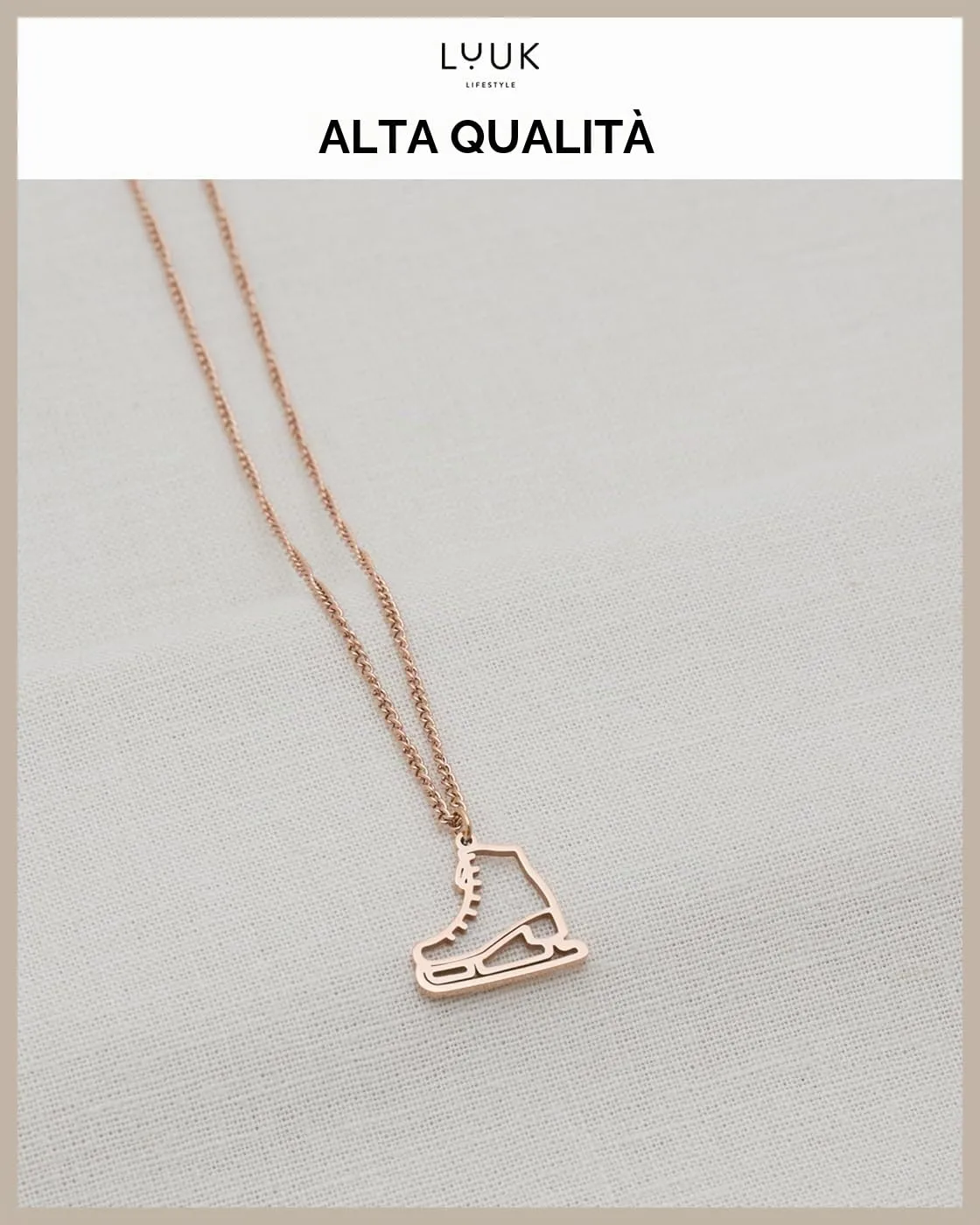 LUUK LIFESTYLE Collana con Ciondolo Pattino da Ghiaccio, Oro Rosa, 50cm - immagine 2
