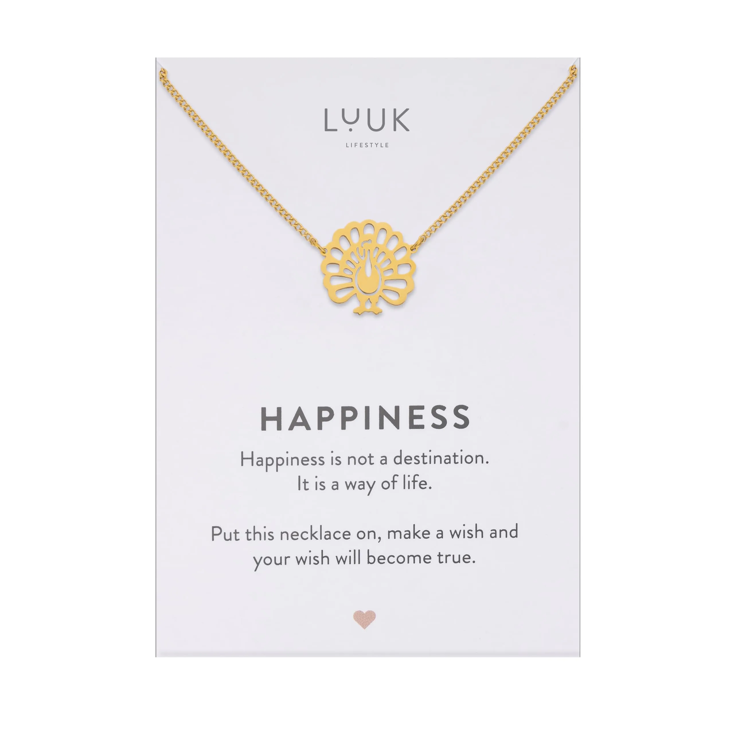 LUUK LIFESTYLE Collana Acciaio Inox con Ciondolo Pavone, Oro, 50cm - immagine 1