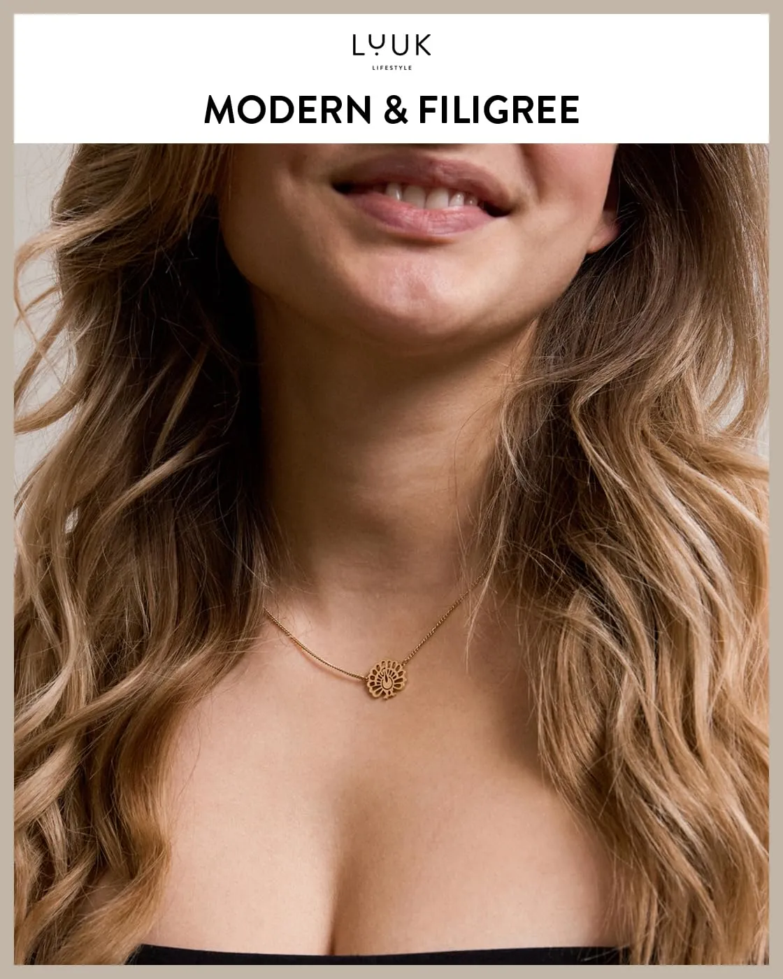 LUUK LIFESTYLE Collana Acciaio Inox con Ciondolo Pavone, Oro, 50cm - immagine 3