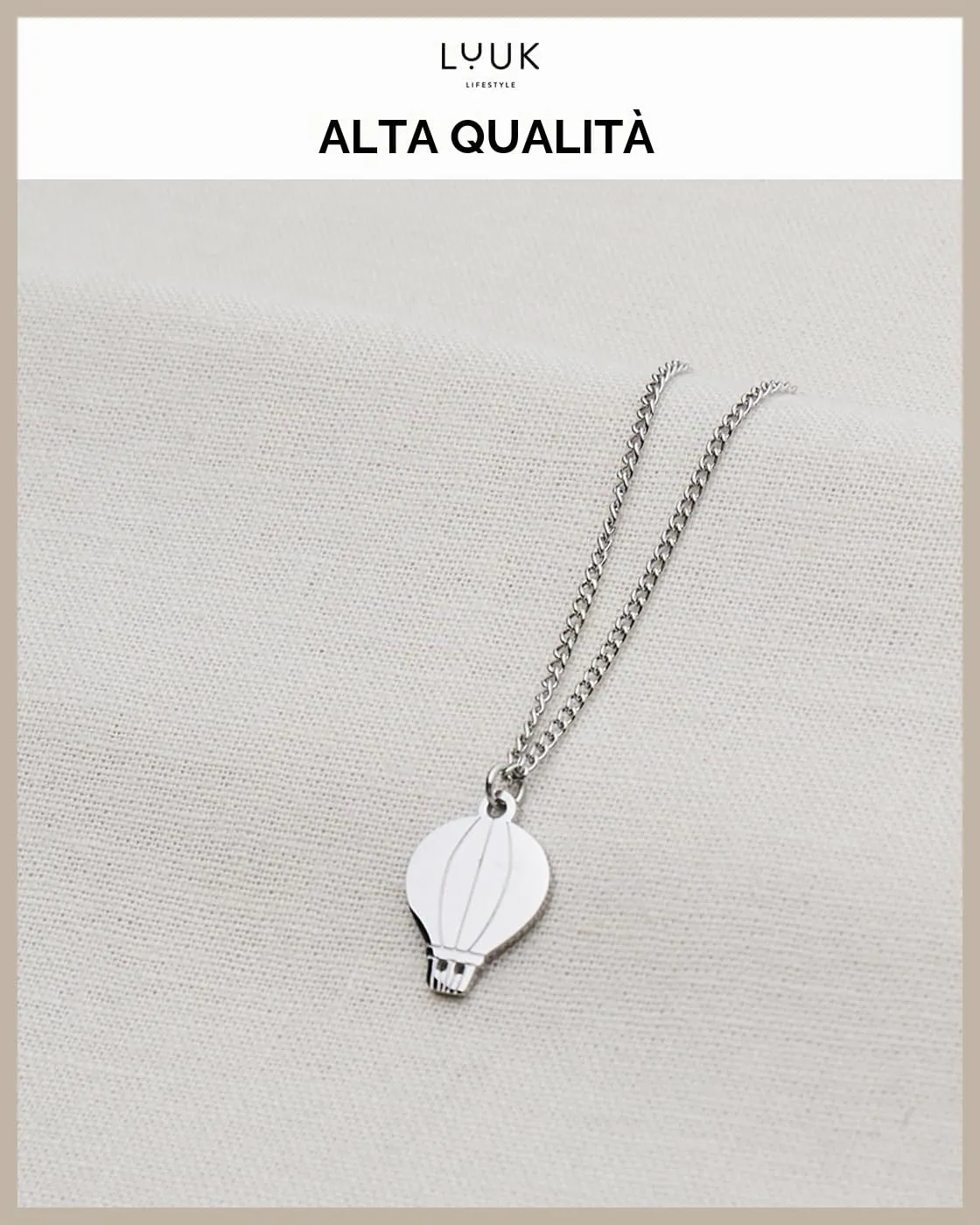 LUUK LIFESTYLE Collana con Ciondolo Mongolfiera, Argento, 50cm - immagine 4