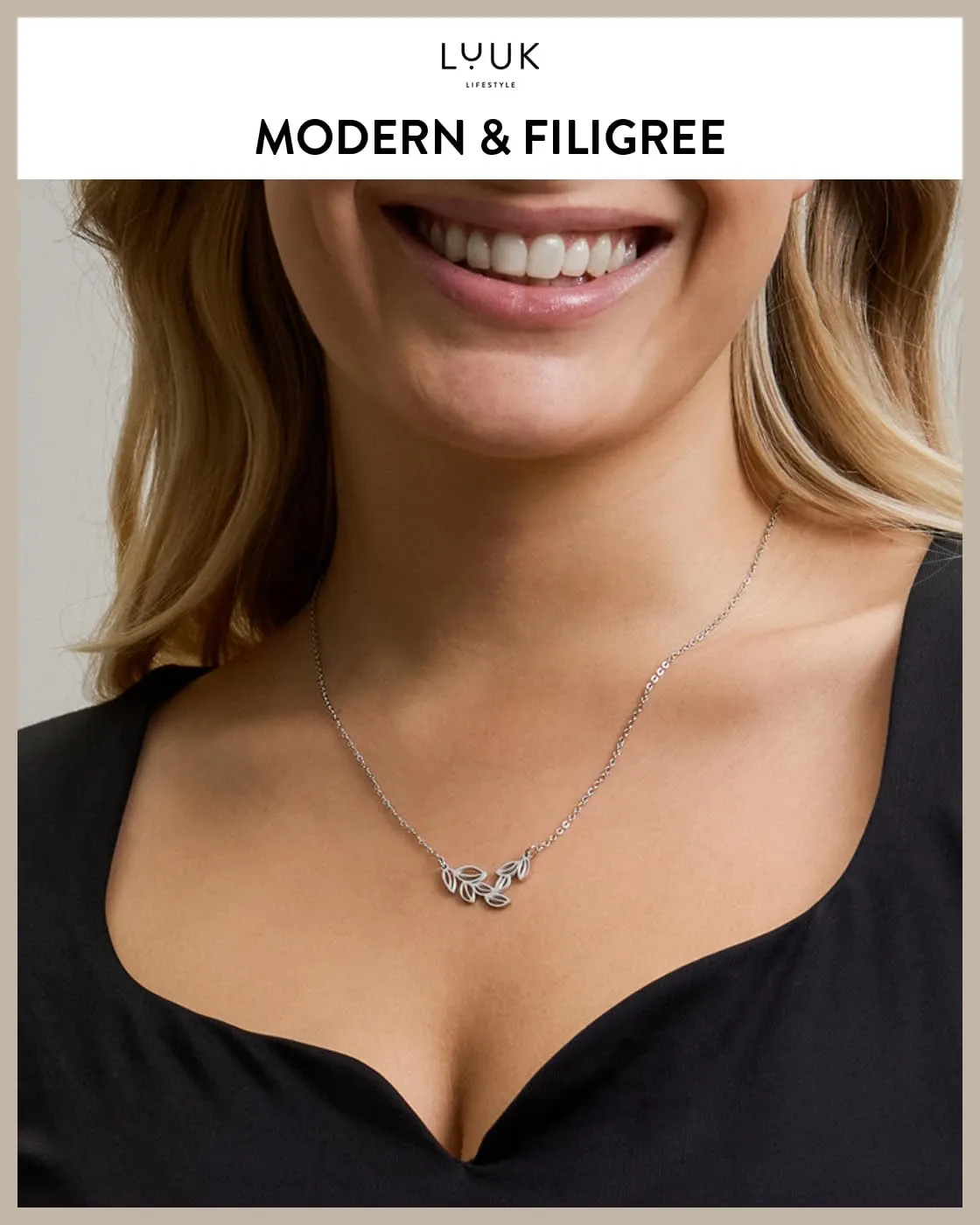 LUUK LIFESTYLE Collana con Ciondolo Ramo d'Ulivo, Argento, 50cm - immagine 3